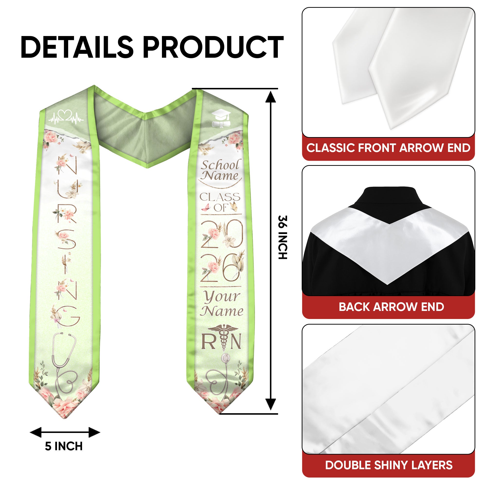 Customized BSN Nursing Graduation Stole for RN Students, Professional Sash 2026
