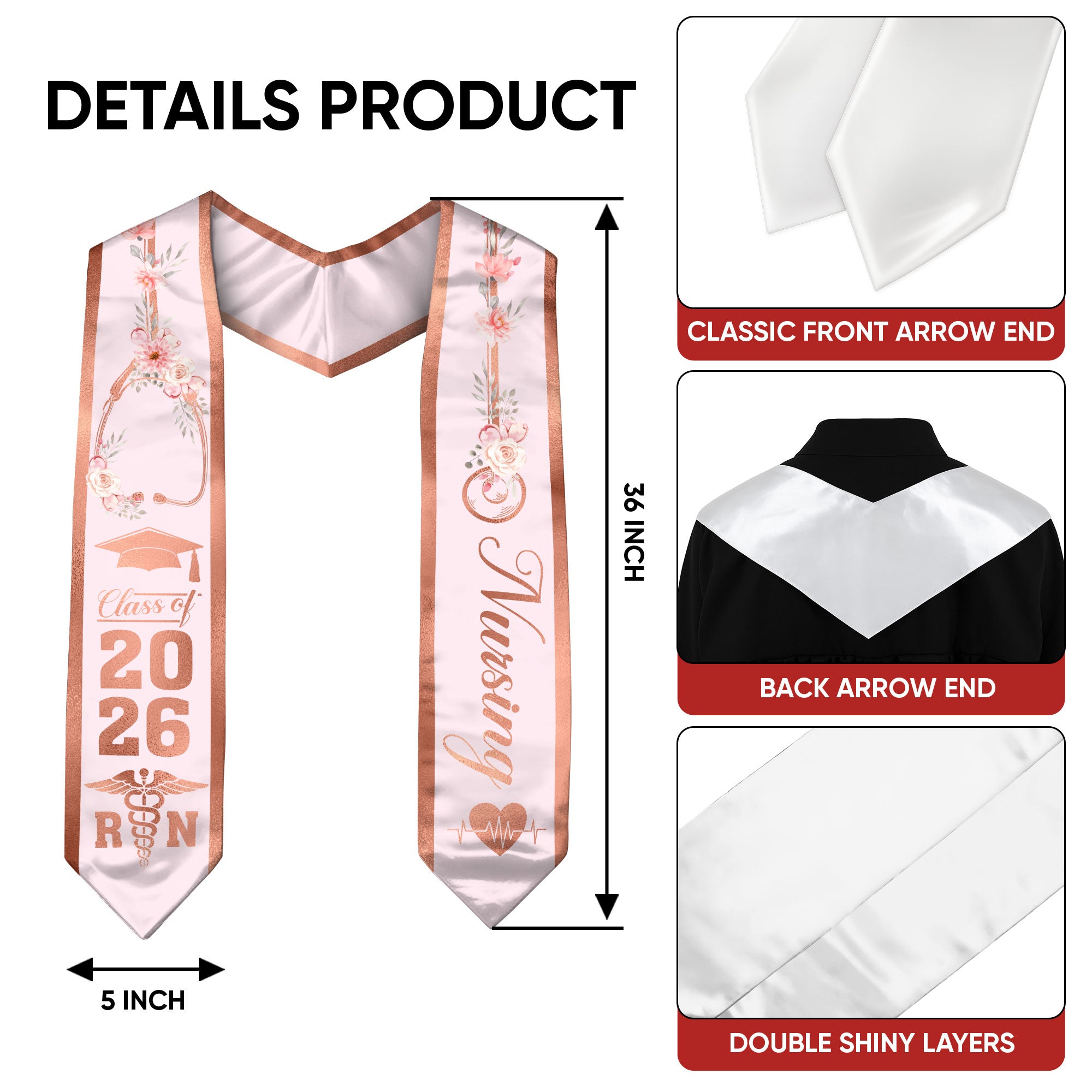 RN Graduation Stole 2026, Nursing School Graduation Sash for BSN Nurse Class