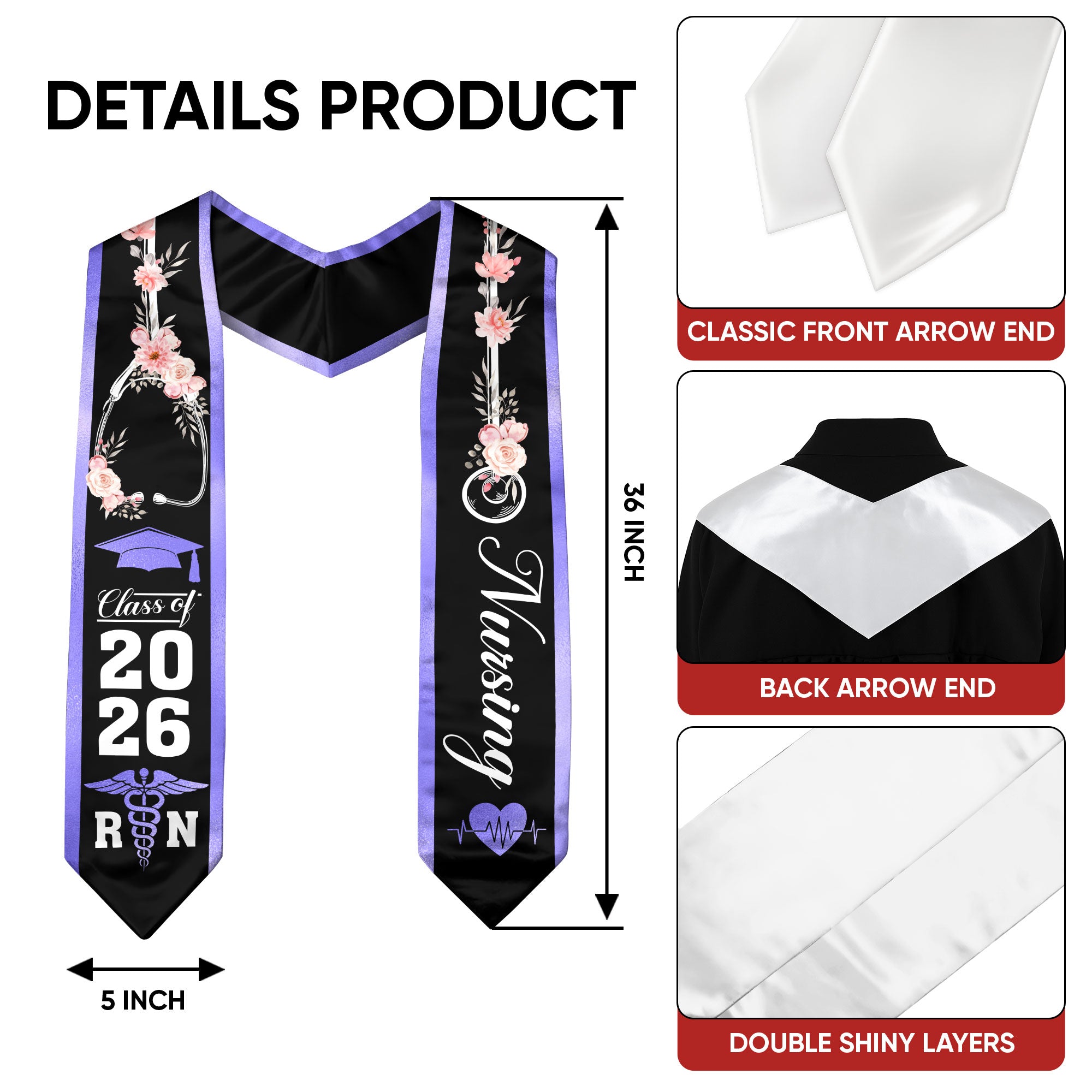 Professional RN Graduation Sash 2026, Nursing Stole for Graduation and Commencement