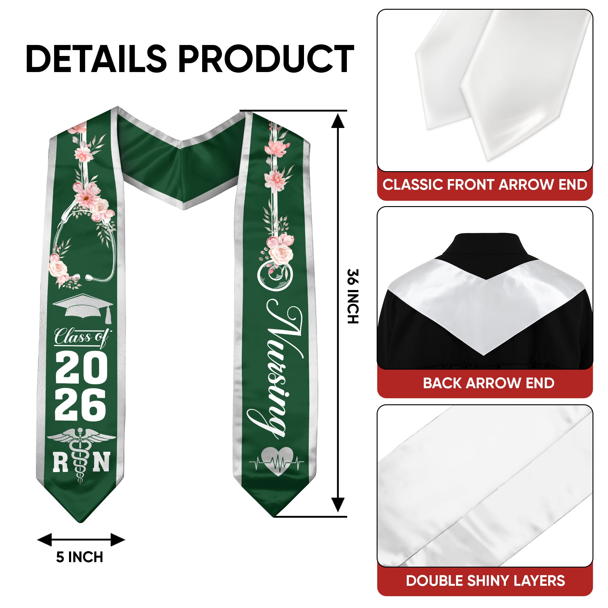 Nurse Graduation Sash 2026, RN Nursing Stole for BSN Graduation Ceremony