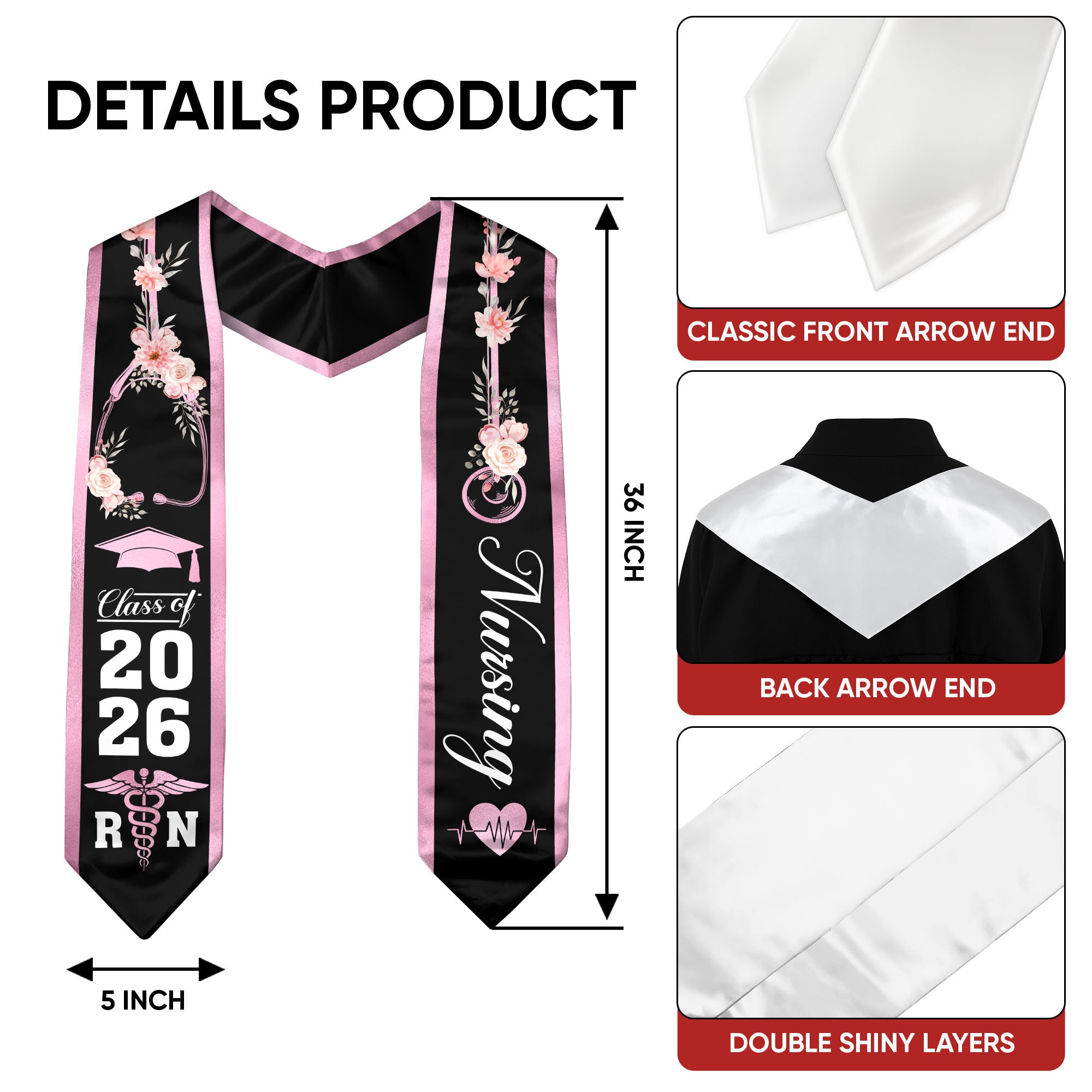 Nursing Graduation Stole 2026, RN BSN Graduation Sash for Nurse Commencement Ceremony