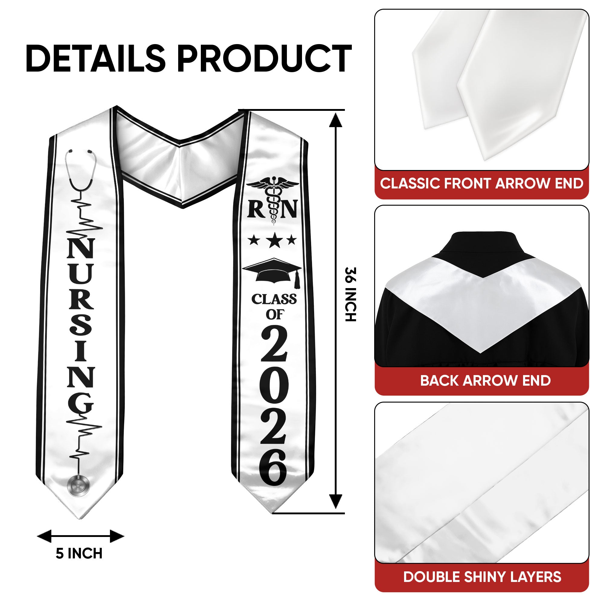 Nursing Graduation Stole 2026, RN Sash for Academic Nursing Graduation Event