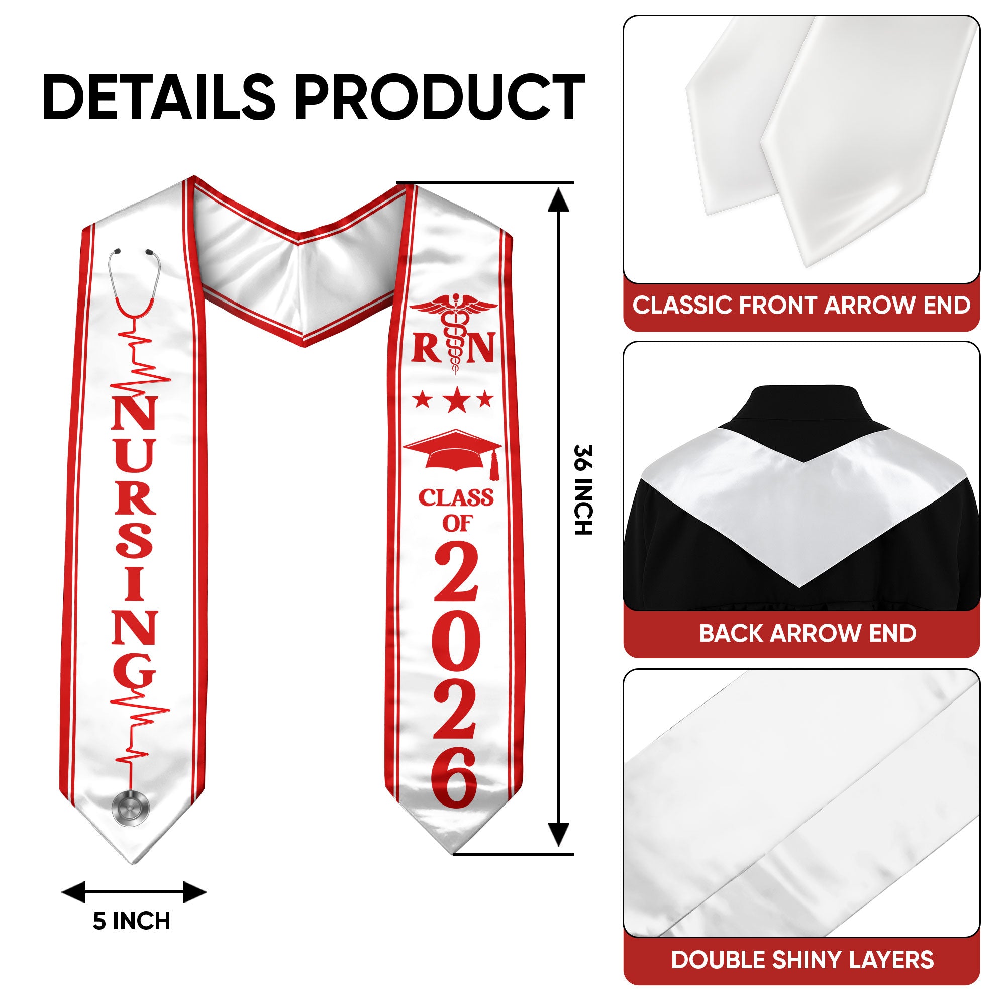 Nursing Graduation Stole 2026, RN Sash for Graduation and Commencement Ceremony