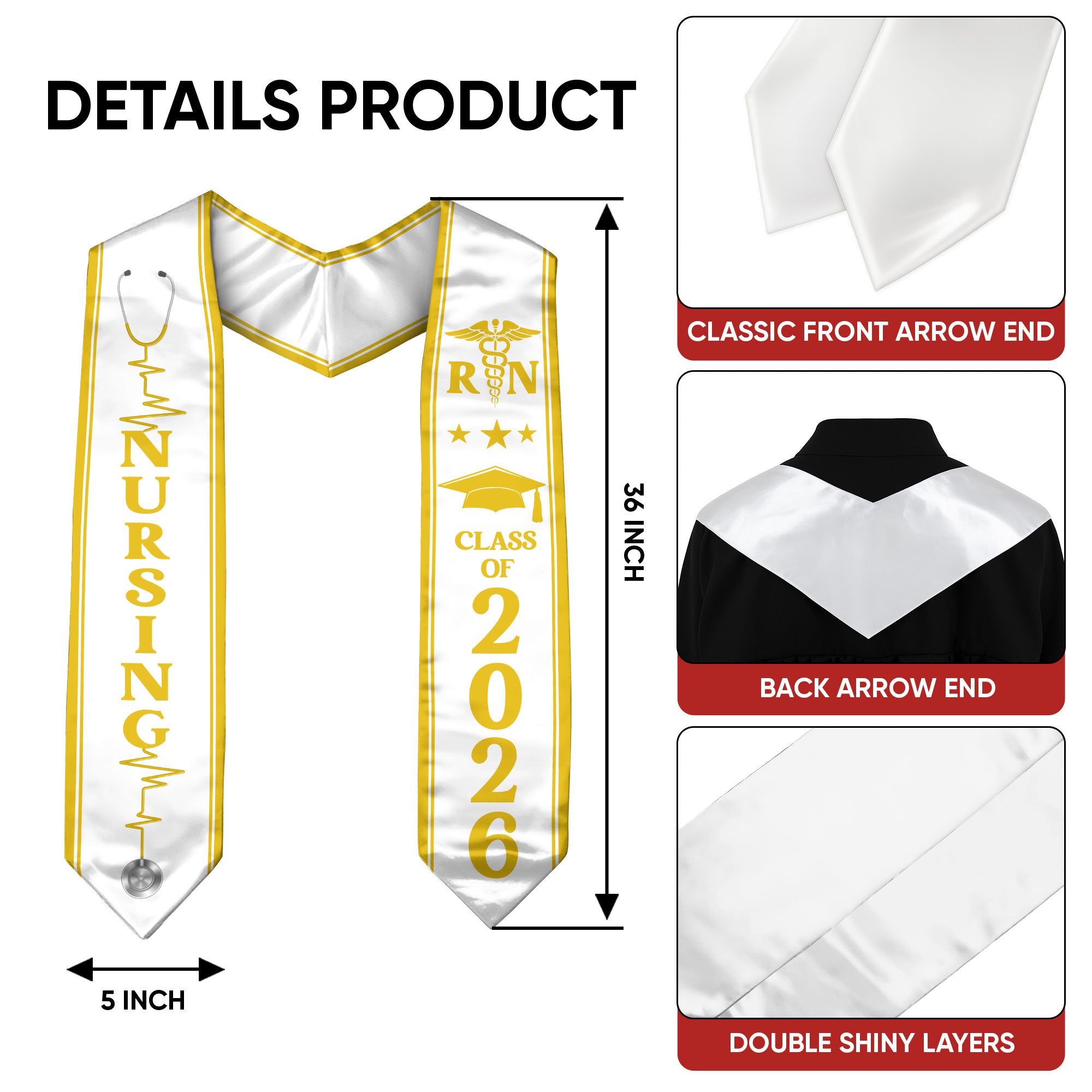 RN Graduation Stole 2026, Professional Nursing Graduation Sash for BSN Nurse Class of 2026