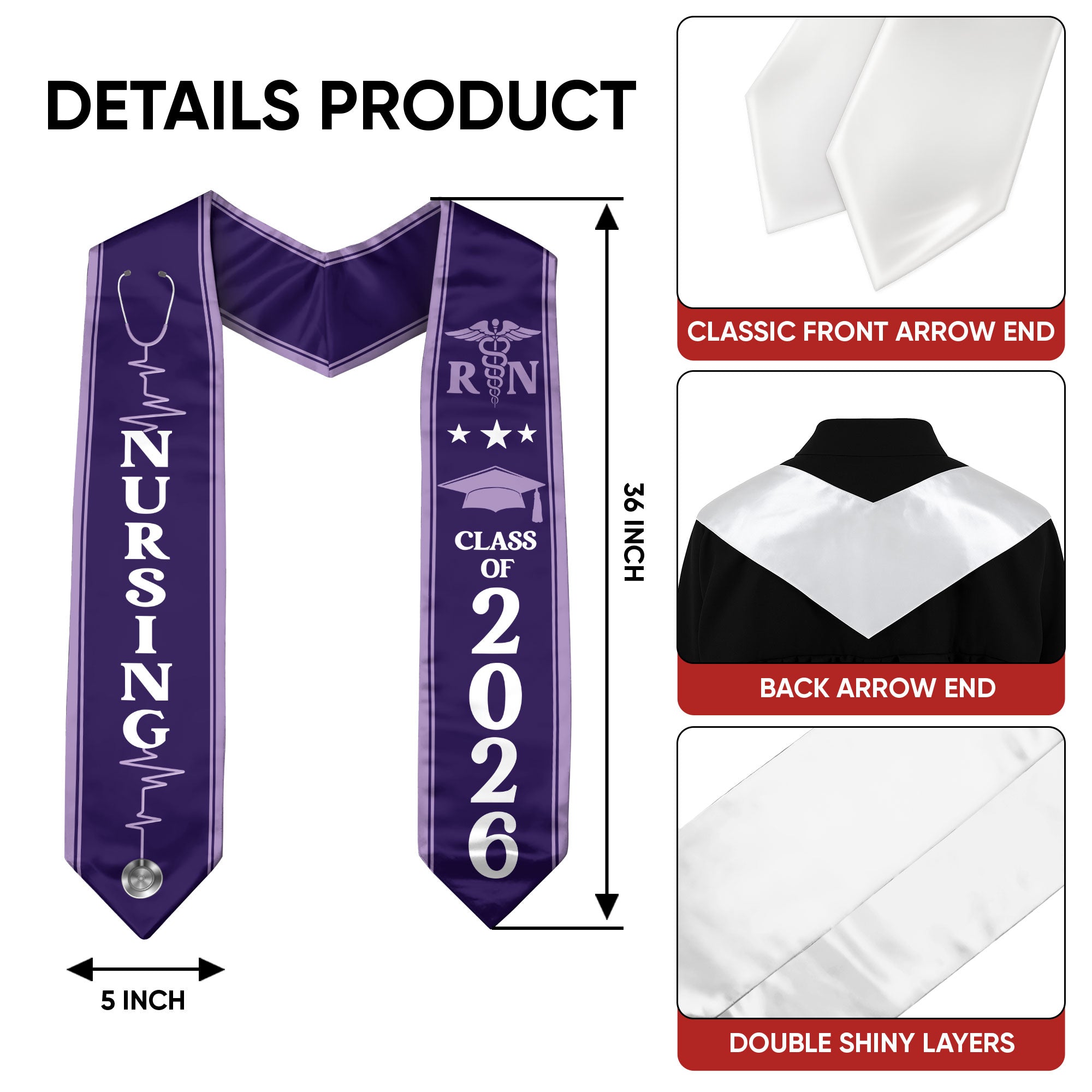 RN Nurse Graduation Sash 2026, Traditional Nursing Stole for Academic Graduation Event