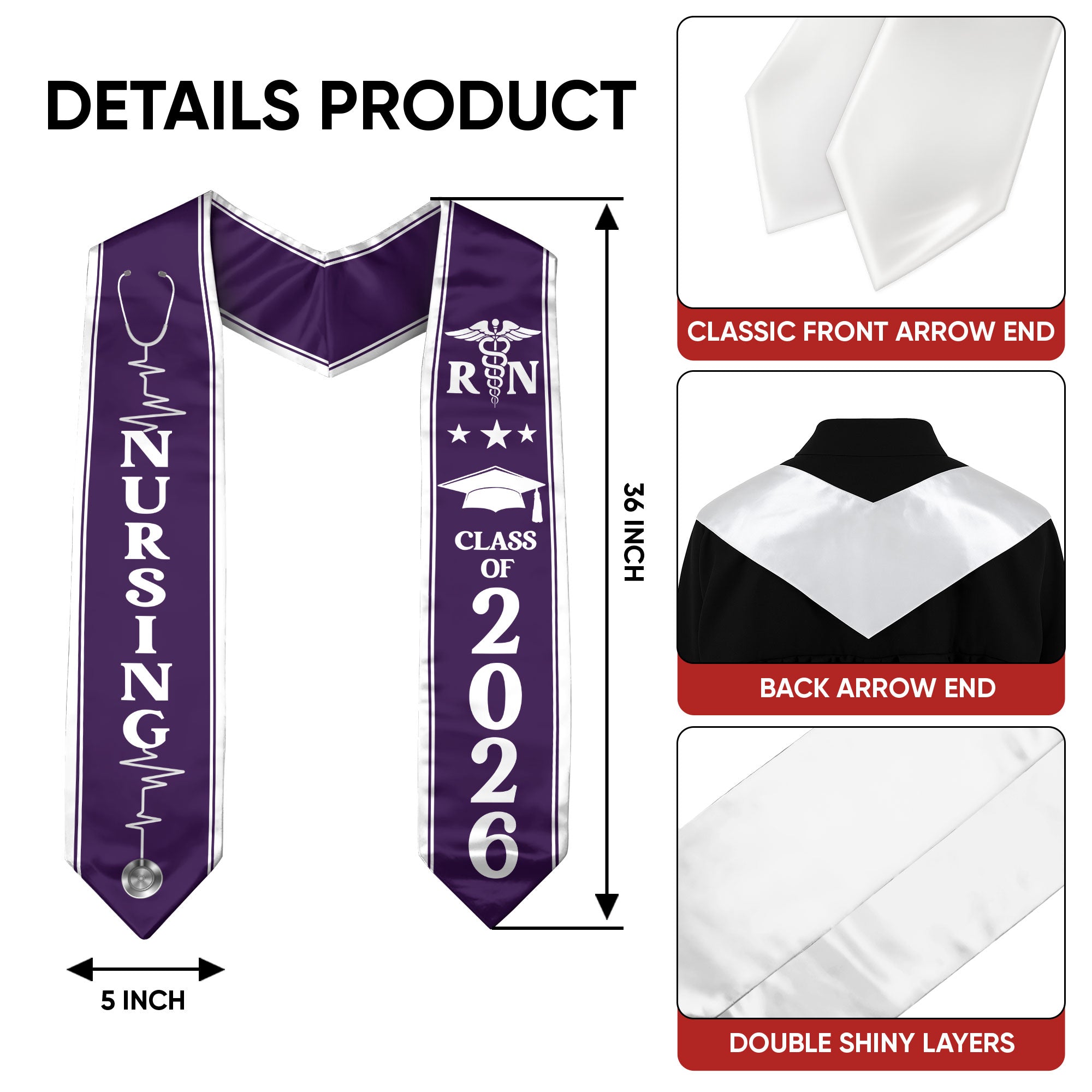 BSN Nursing Graduation Stole 2026, RN Graduation Sash for Professional Nurse Ceremony