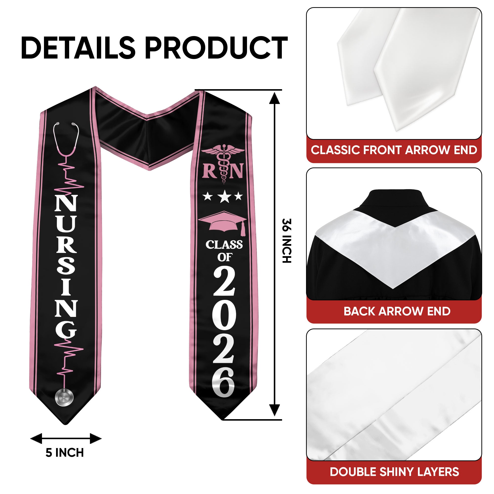 BSN Nursing Graduation Sash 2026, RN Graduation Stole for Nurse Ceremony