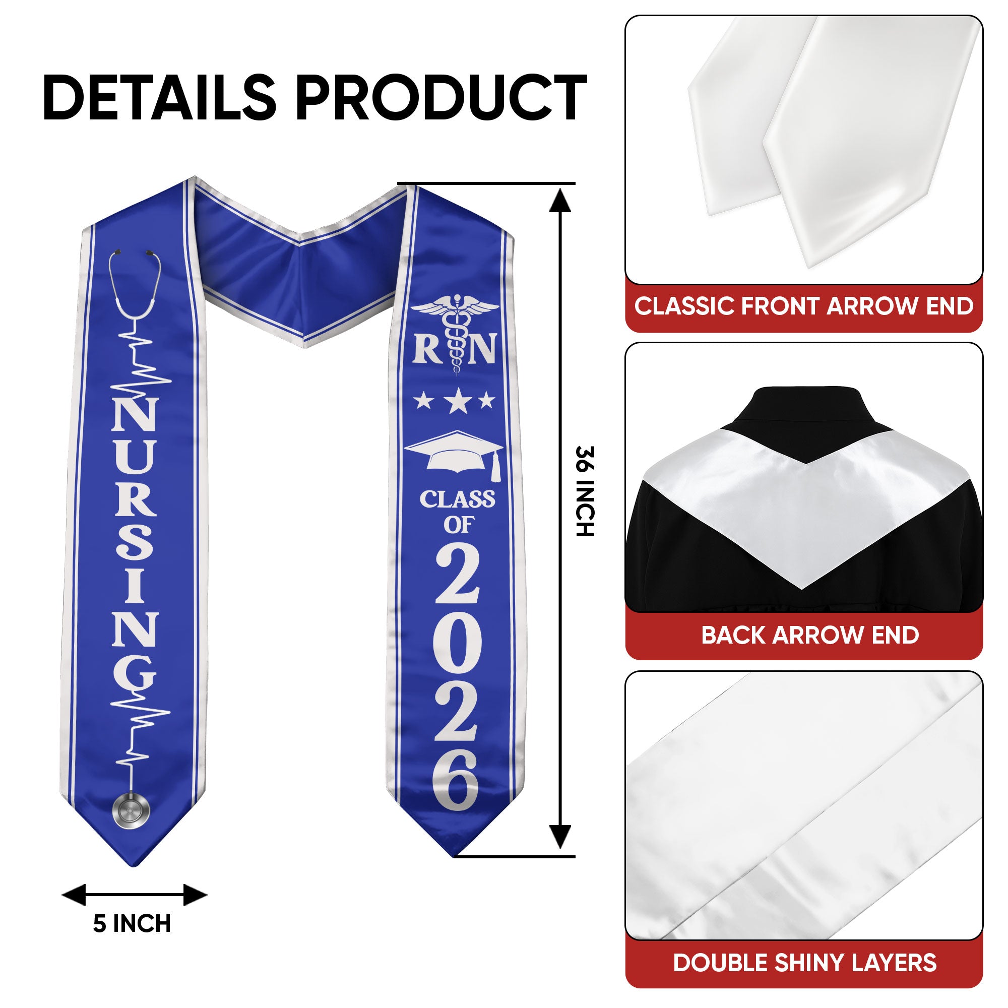 Nursing Graduation Sash 2026, RN Graduation Stole for BSN Academic Ceremony