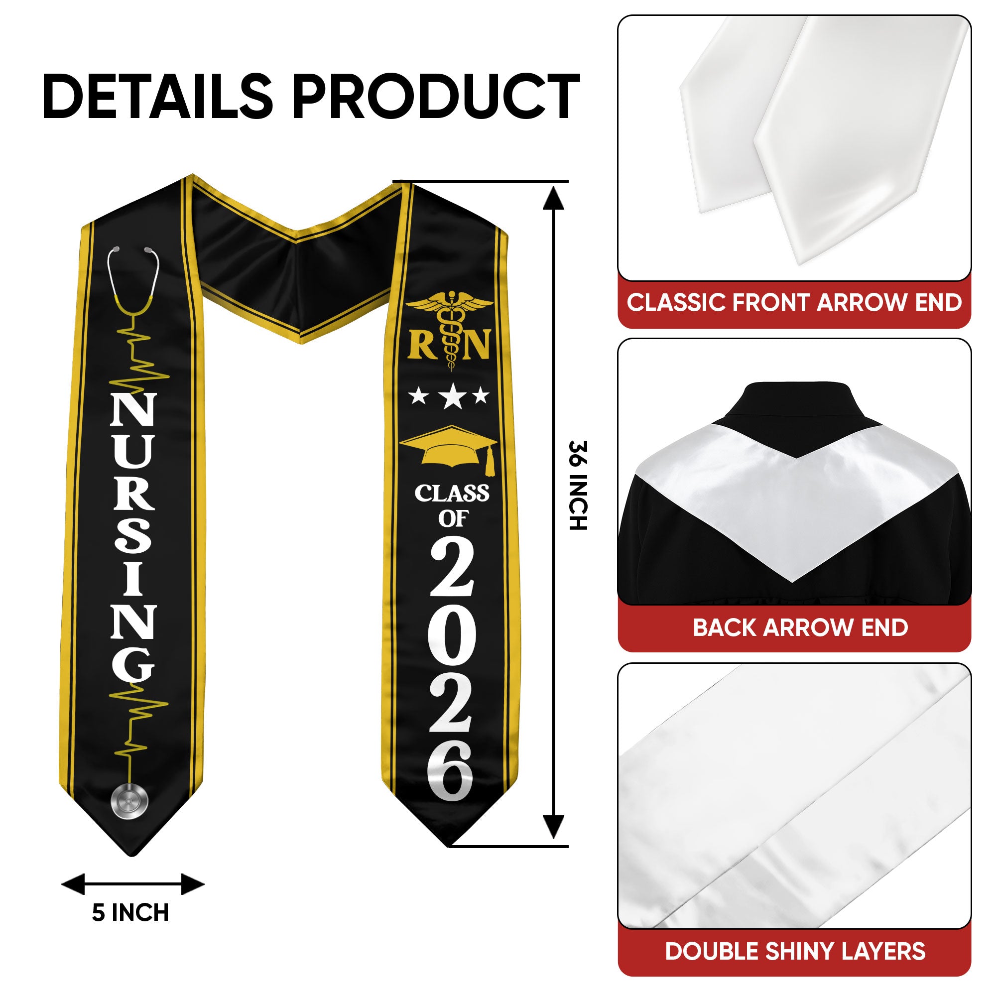 Professional RN Graduation Sash 2026, Nursing Graduation Stole for Academic Event