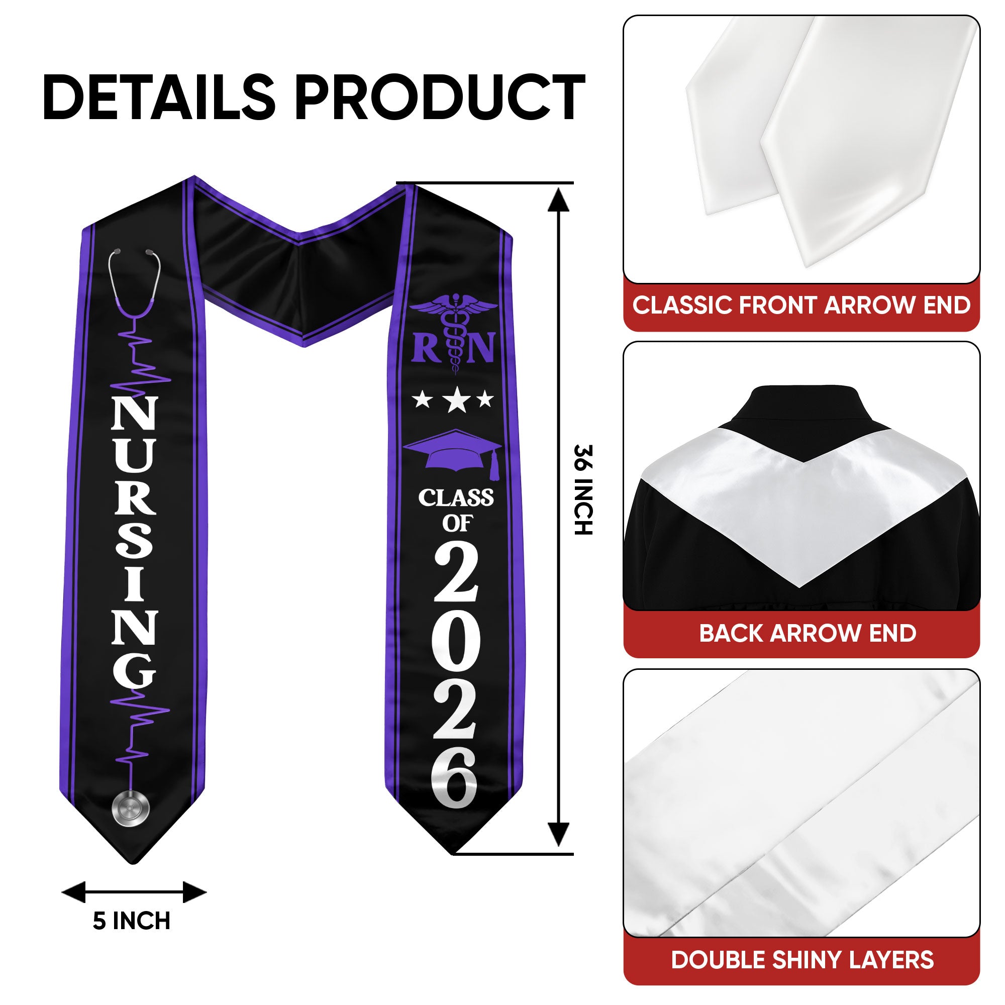 RN Graduation Sash 2026, Nursing Graduation Stole for Professional Nurses
