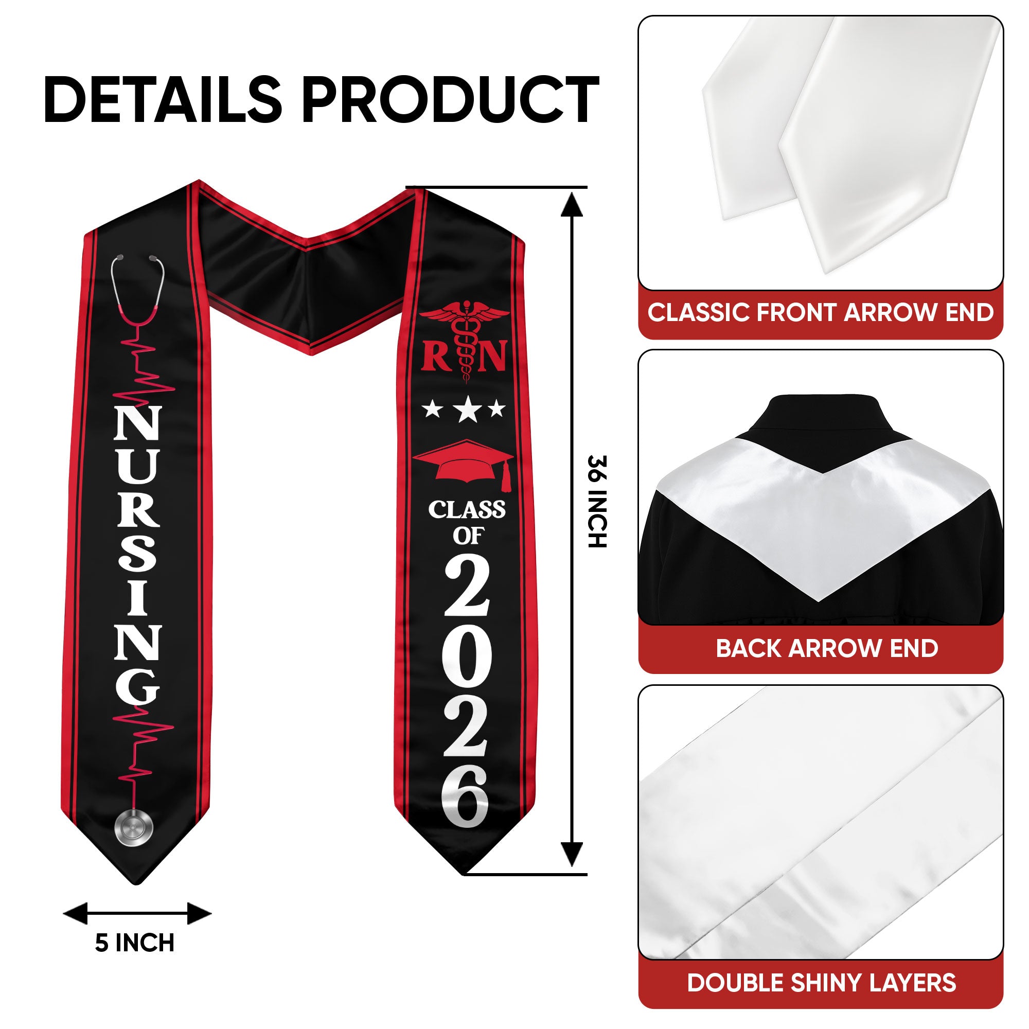 BSN RN Graduation Stole 2026, Nursing Graduation Sash for Academic Ceremony