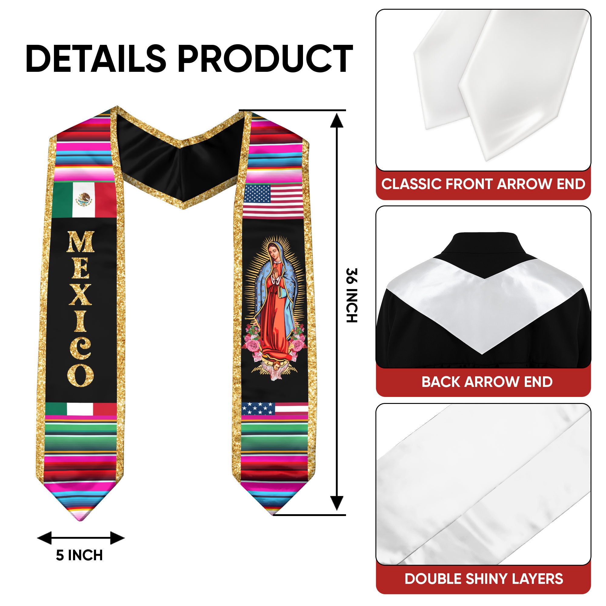 Mexico Graduation Stole 2026, Mexican Flag Sash, Classic Ceremony Stole for Graduates