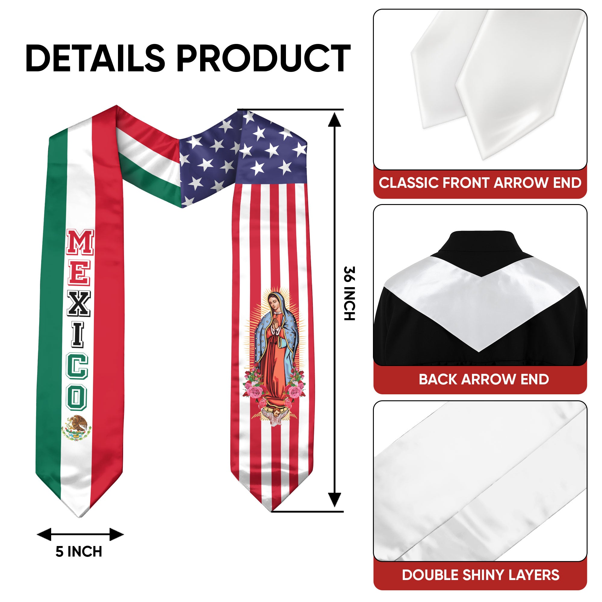 2026 Mexico Flag Graduation Sash, Mexican Stole for Graduation, Traditional Class Stole