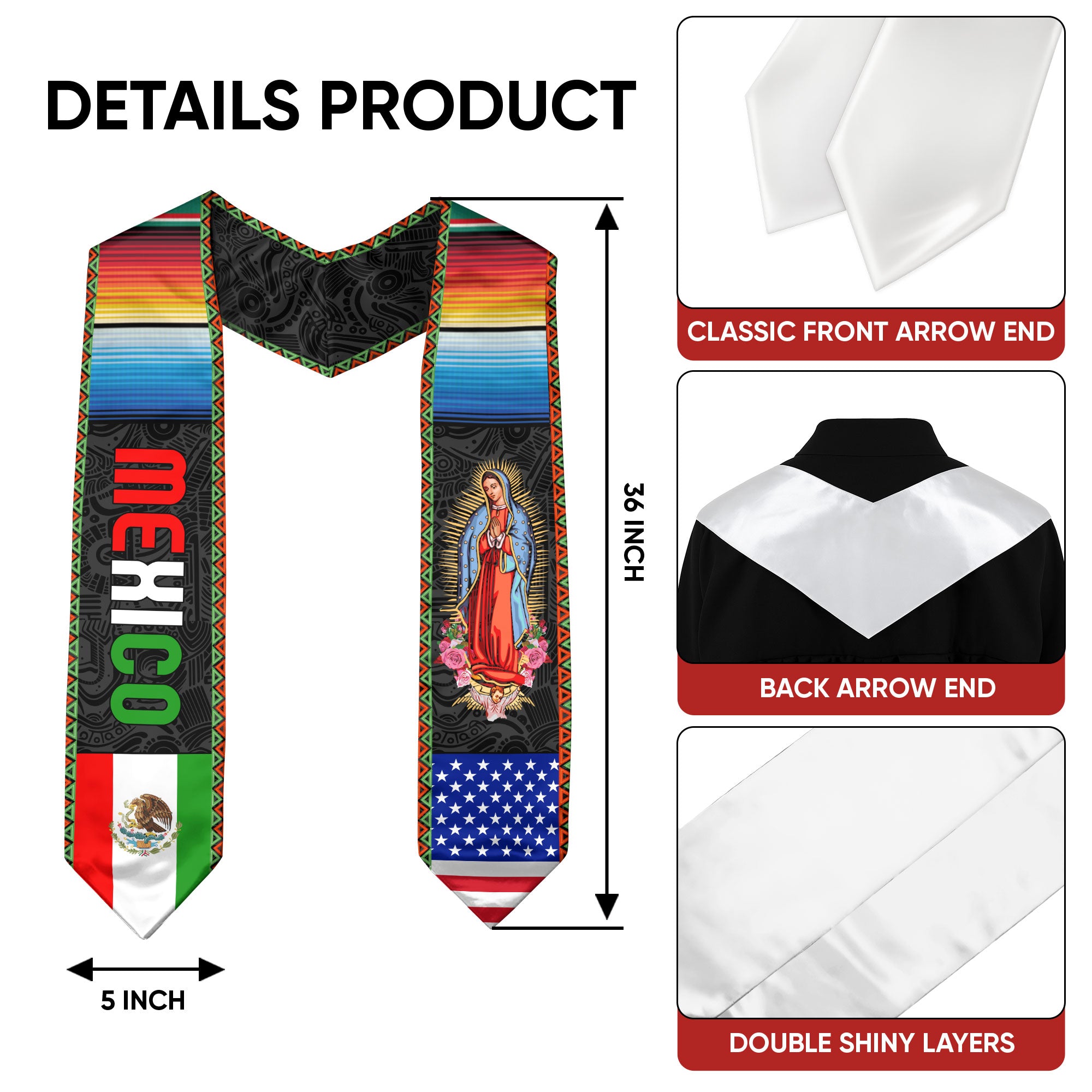 2026 Mexican Graduation Stole, Mexico Flag Graduation Sash, Traditional Ceremony Wear