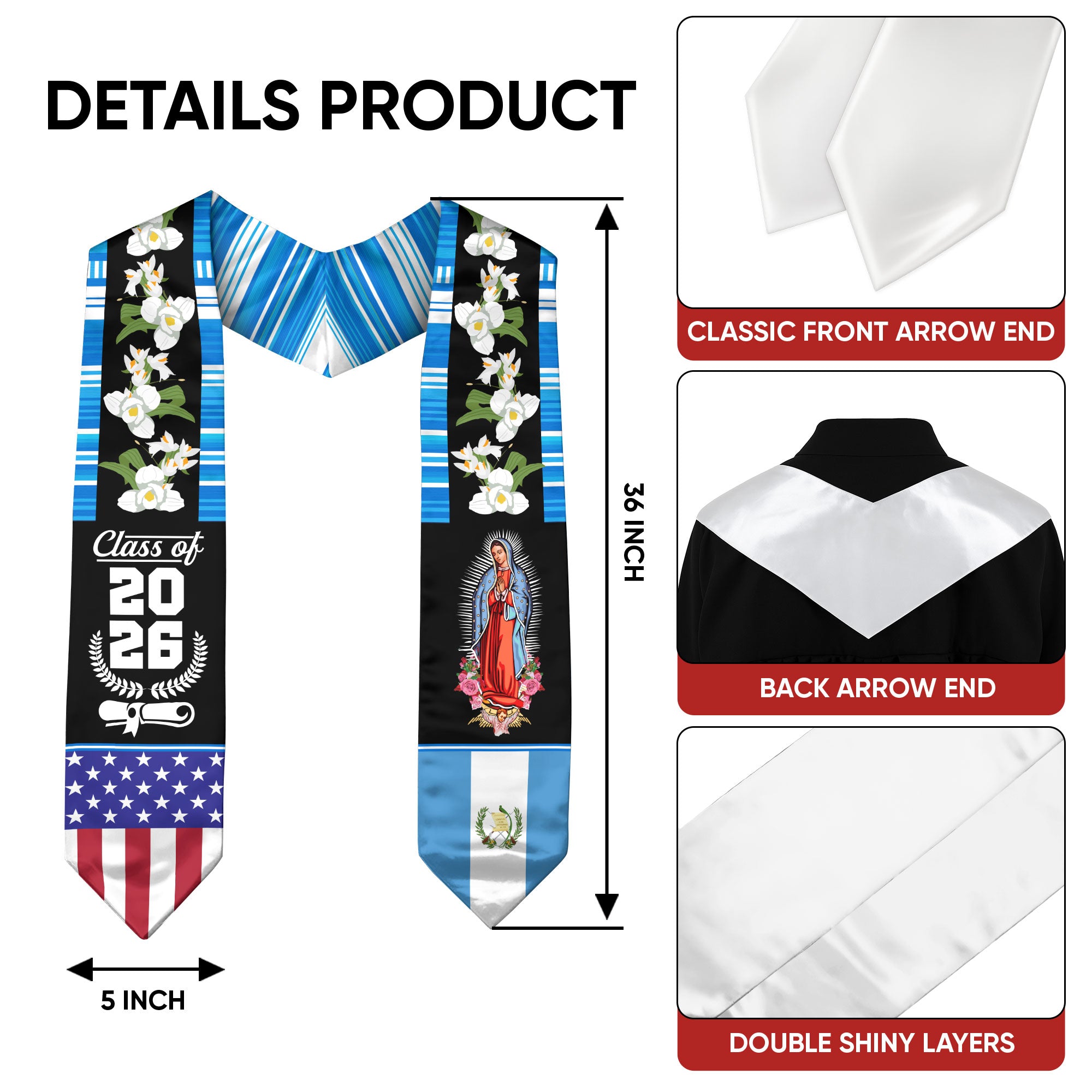 Guatemala Graduation Stole 2026, Guatemalan Flag Sash, Grad Stole for Graduates