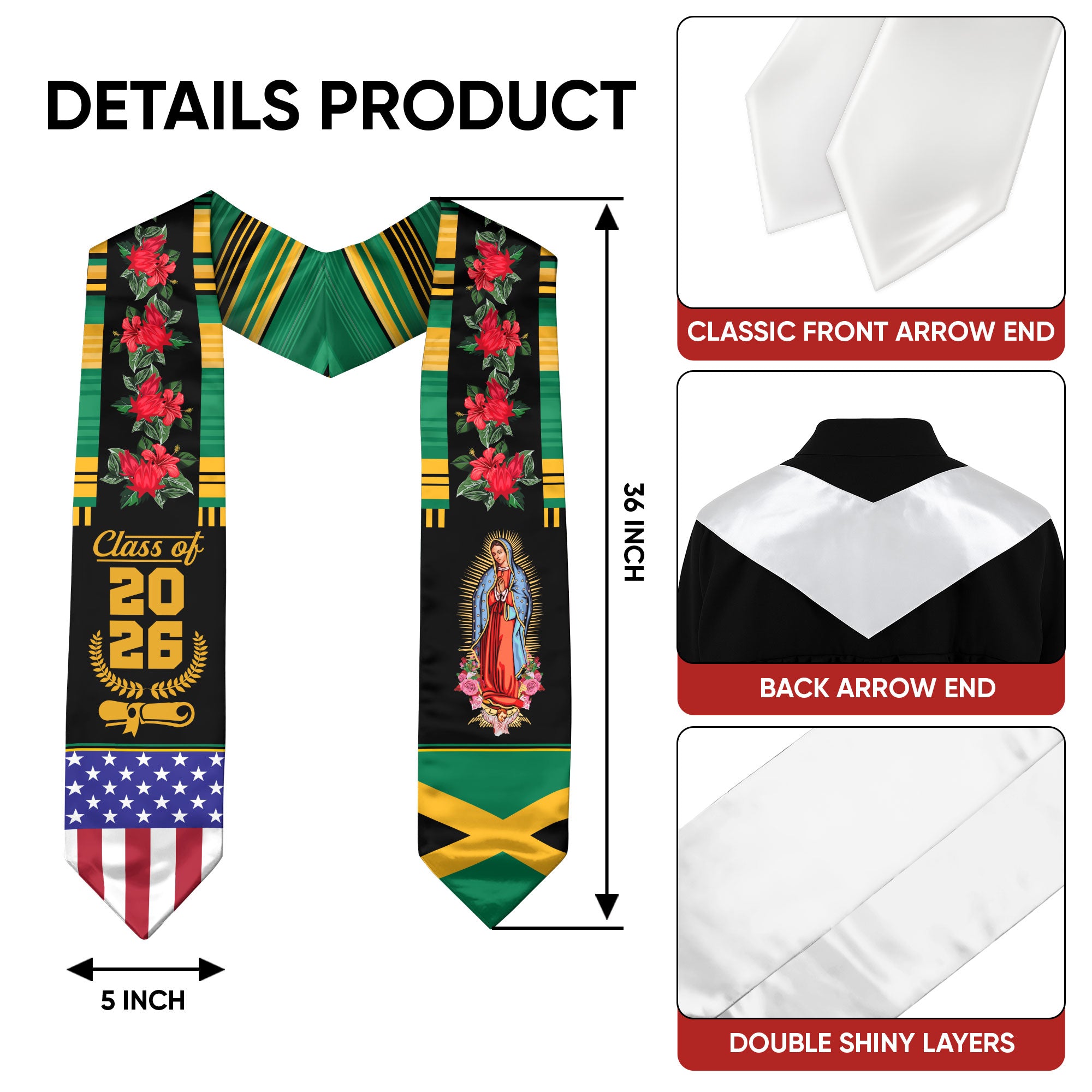 Graduation Stole Jamaica, Jamaican Flag Graduation Sash for Class of 2026