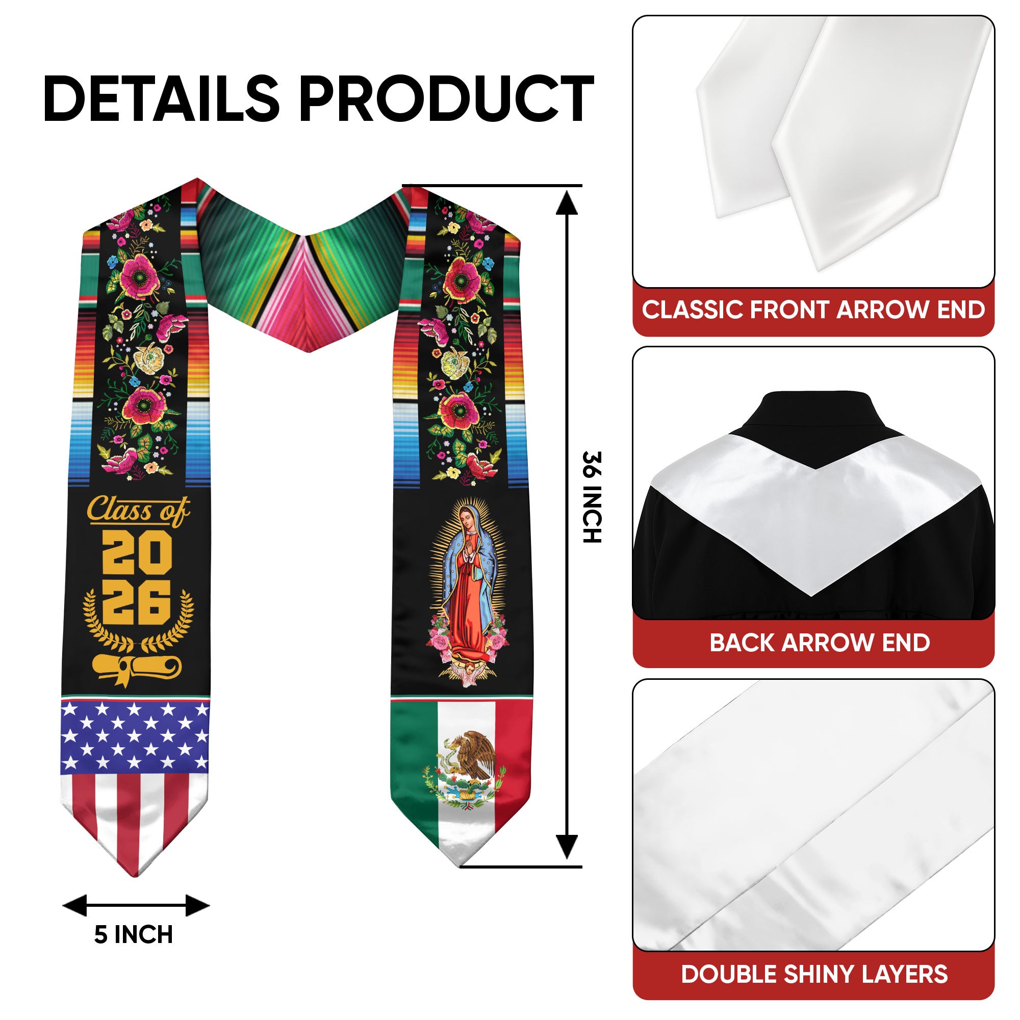 2026 Mexico Graduation Sash, Mexican Flag Stole for Graduates, Traditional Stole Gift
