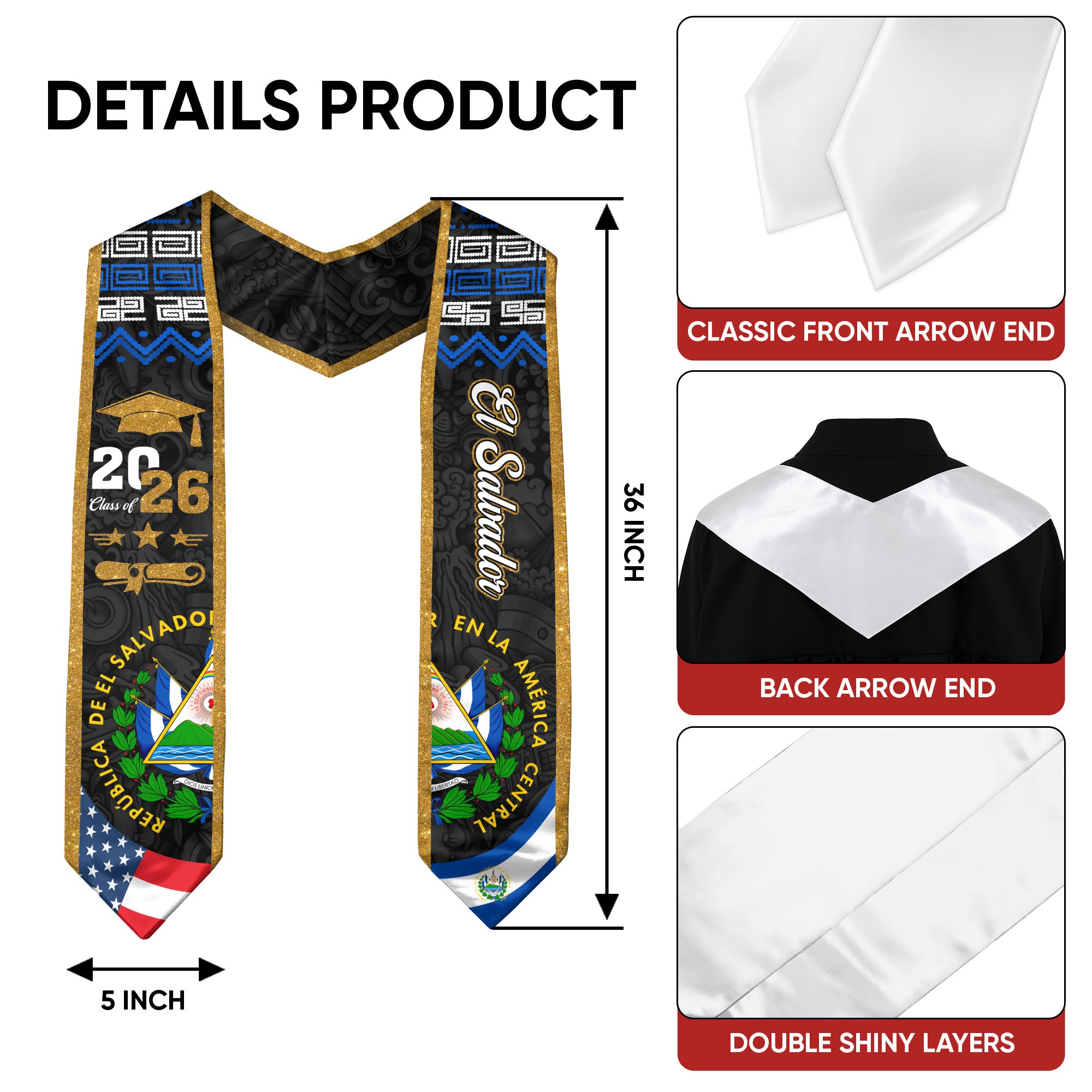 El Salvador Graduation Stole, Salvadoran Flag Stole, Graduation Sash 2026, Class of 2026