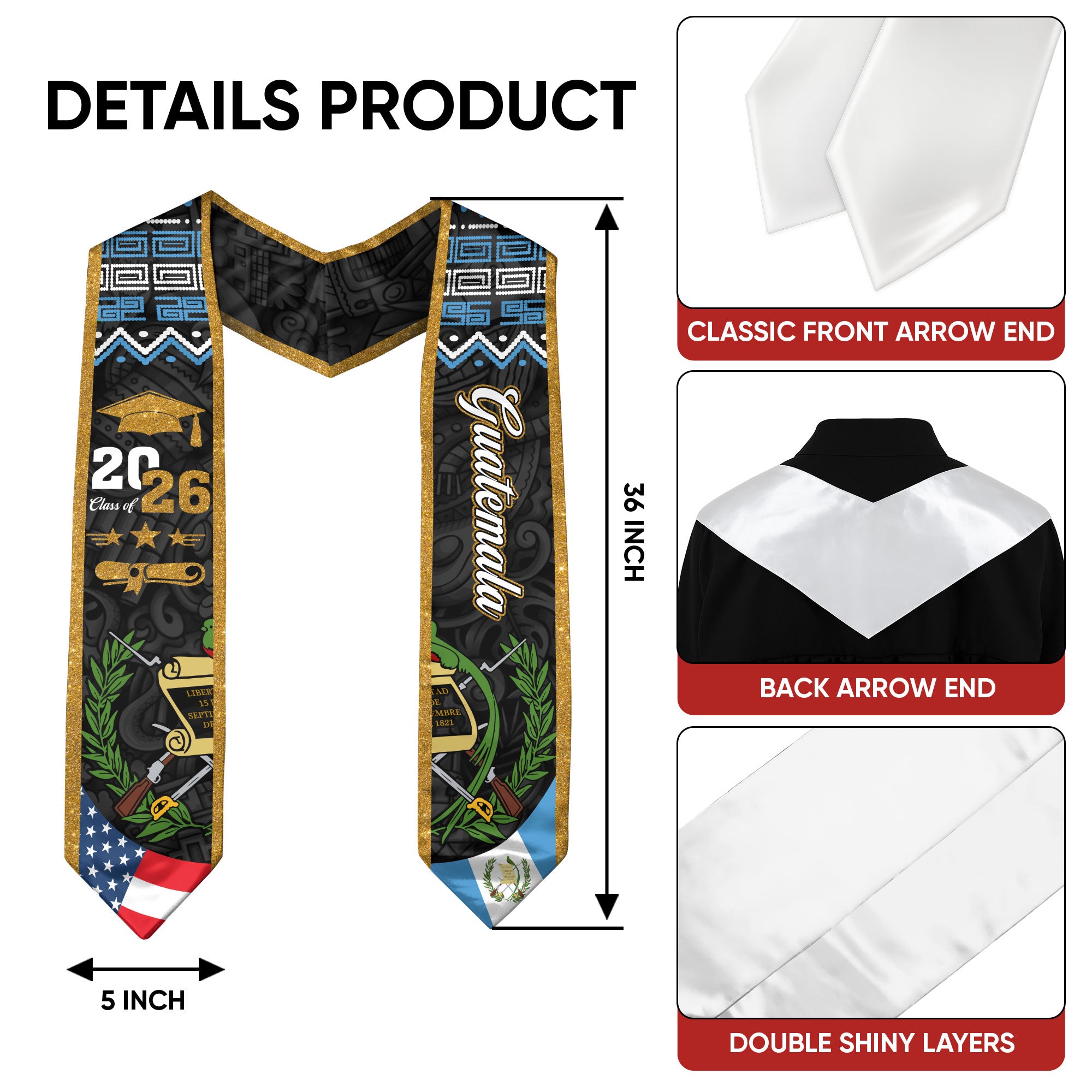 Guatemalan Flag Graduation Sash 2026, Guatemala Stole, Graduation Stole Class of 2026