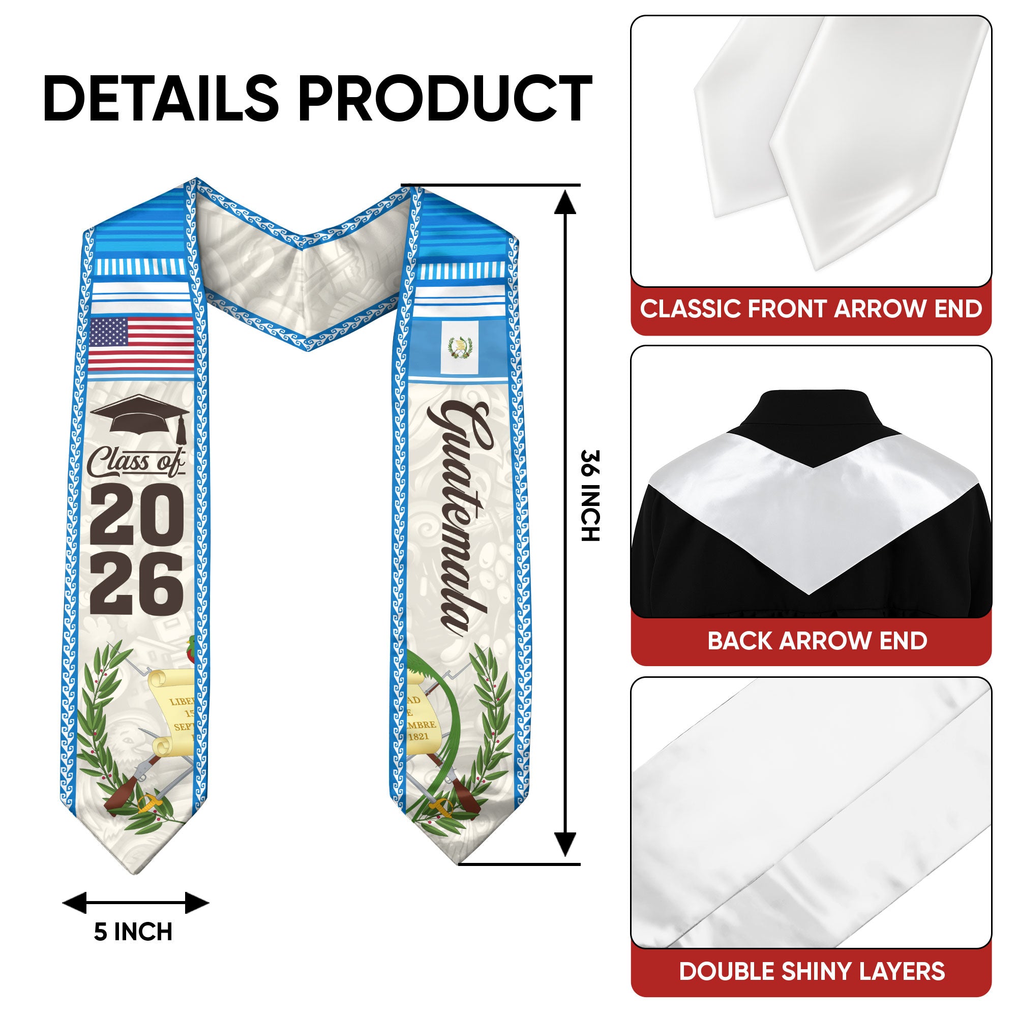 Guatemala Flag Graduation Stole 2026, Guatemalan Graduation Stole 2026