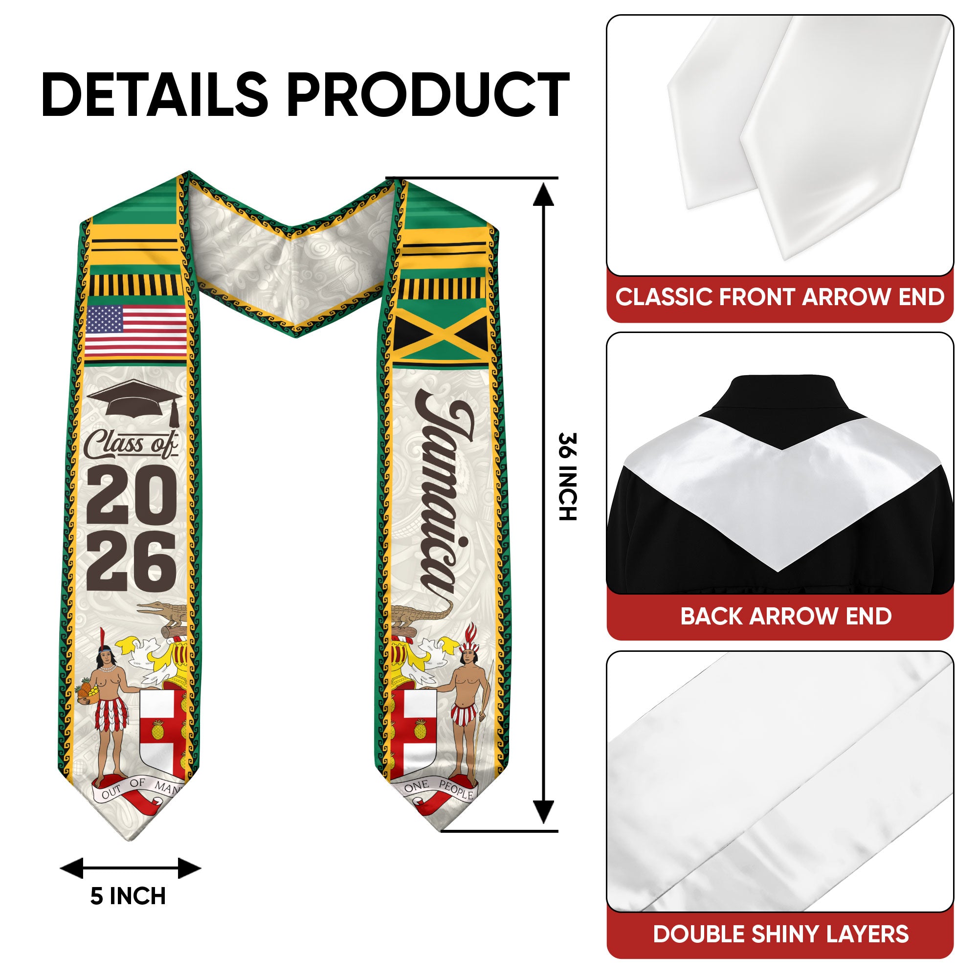 Jamaica Graduation Stole, Jamaican Flag Stole, Graduation Sash 2026, Class of 2026