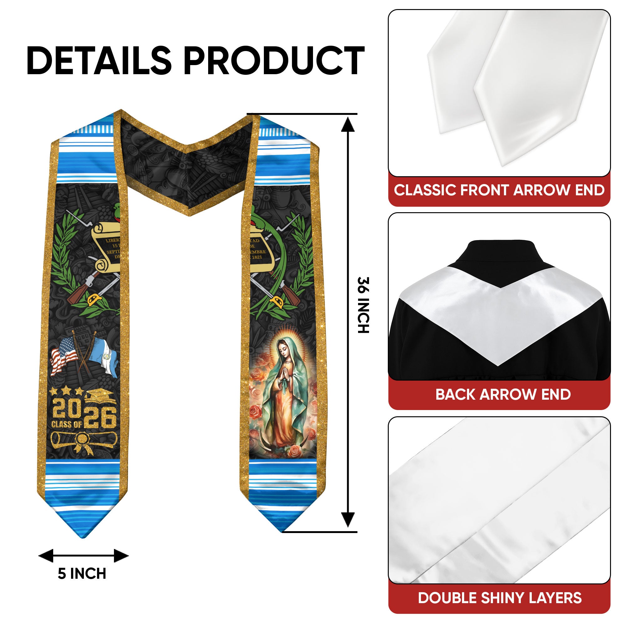 Guatemala Graduation Stole 2026, Graduation Sash, Guatemalan Flag Graduation Sash, Grad Stole