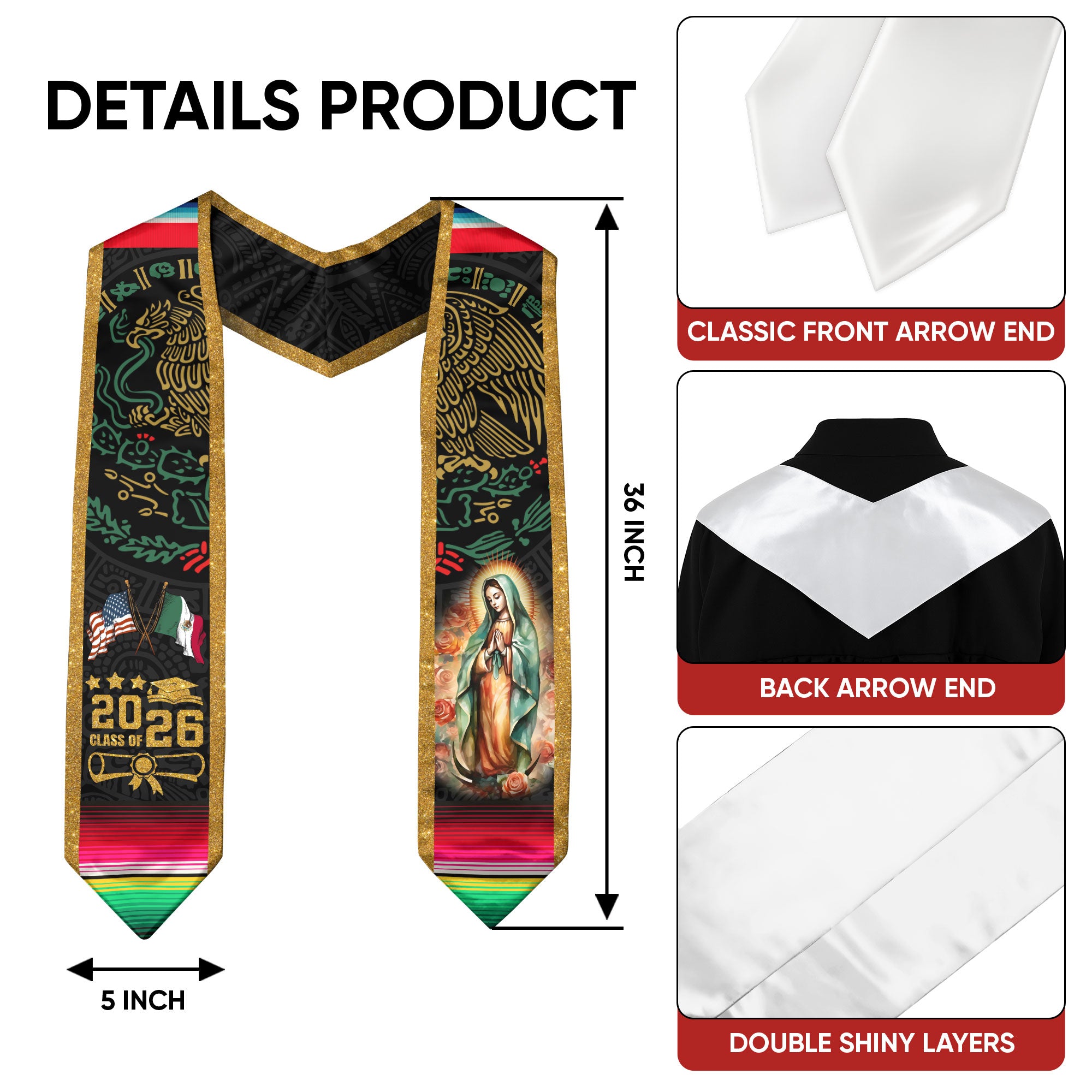 Mexican American Flag Graduation Sash 2026, Mexico Graduation Stole, Mexican Sash Stole