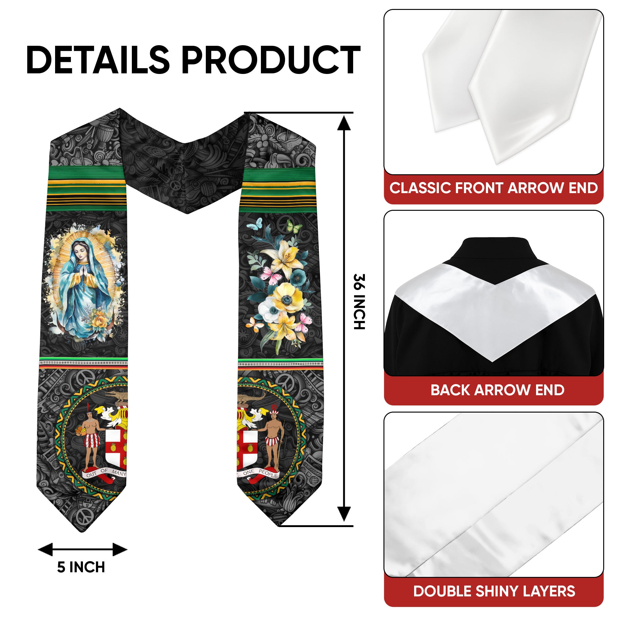 Jamaican Flag Graduation Sash 2026, Jamaica Graduation Stole, Traditional Graduation Accessory