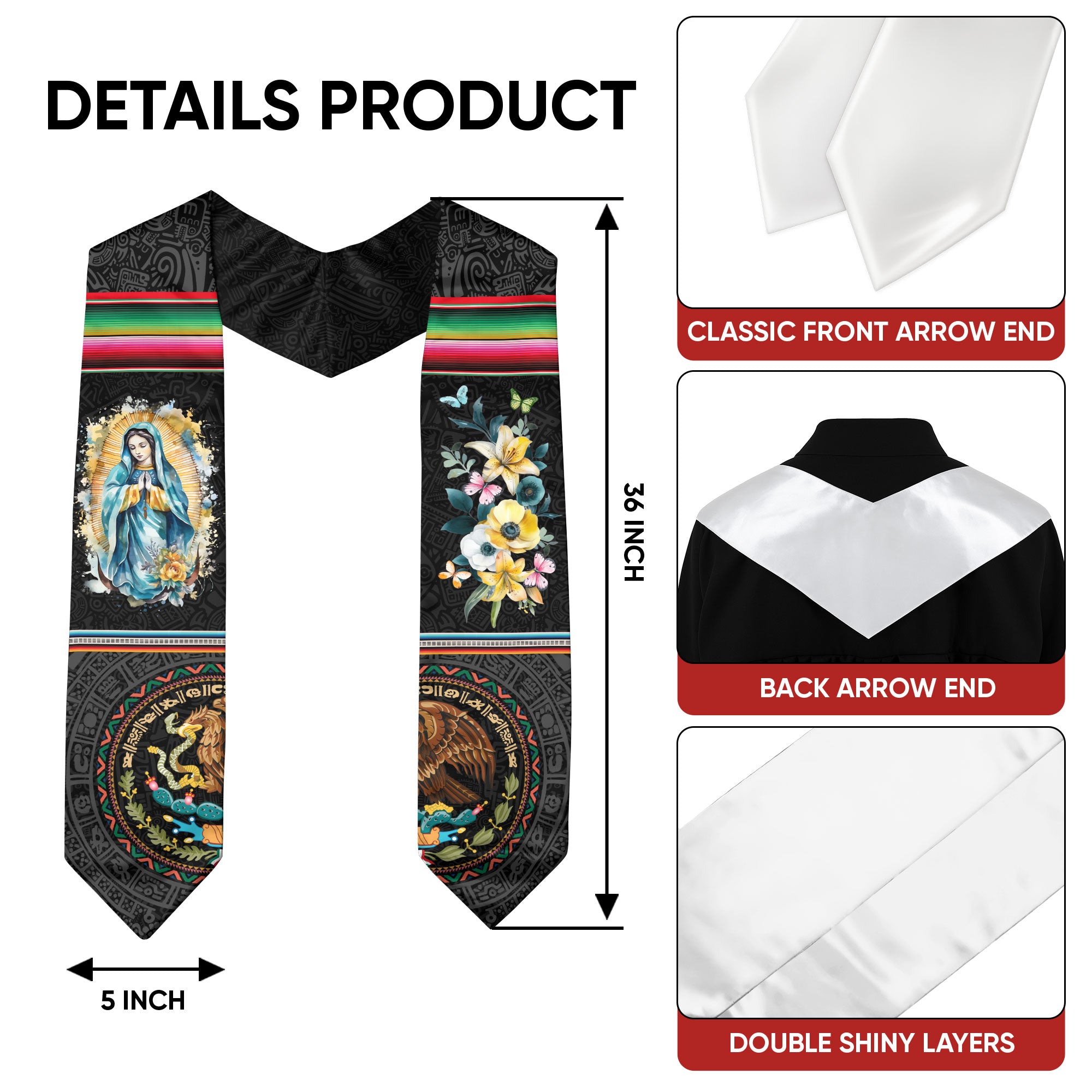 Mexican Stole 2026 for Graduation, Mexican American Flag Sash, Mexico Graduation Stole