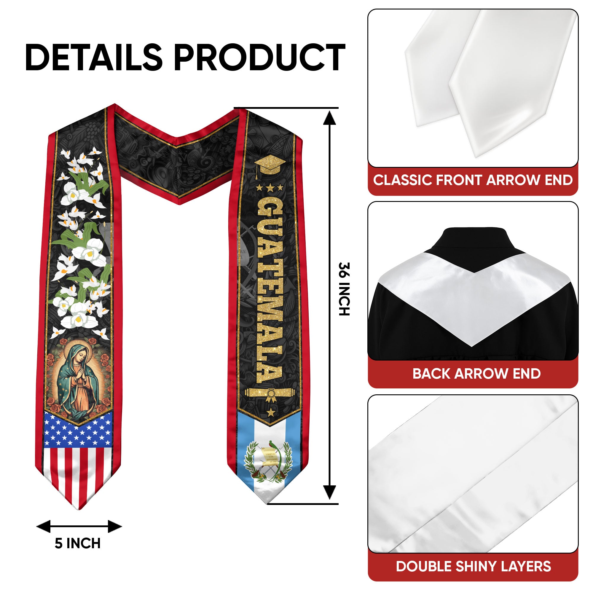 Guatemala Graduation Stole 2026, Guatemalan Flag Graduation Sash, Classic Academic Style for Graduates