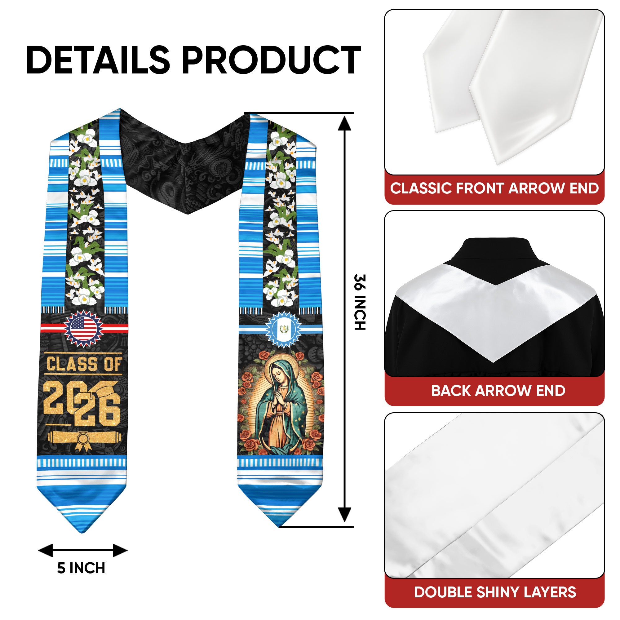 Guatemalan Flag Graduation Stole 2026, Guatemala Graduation Sash, Elegant Cultural Academic Design