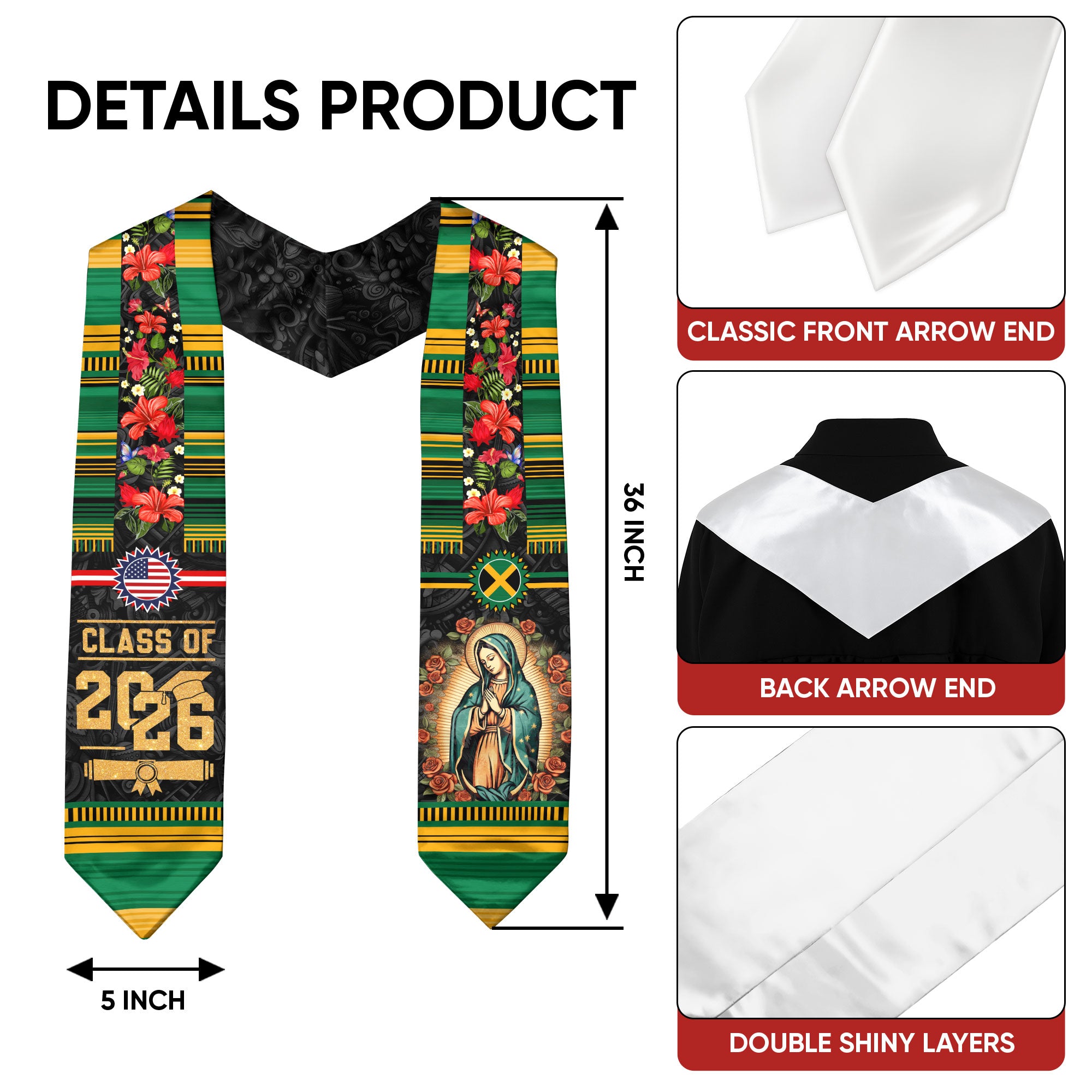 Jamaican Graduation Sash 2026, National Flag Stole, Graduation Wear for Class of 2026