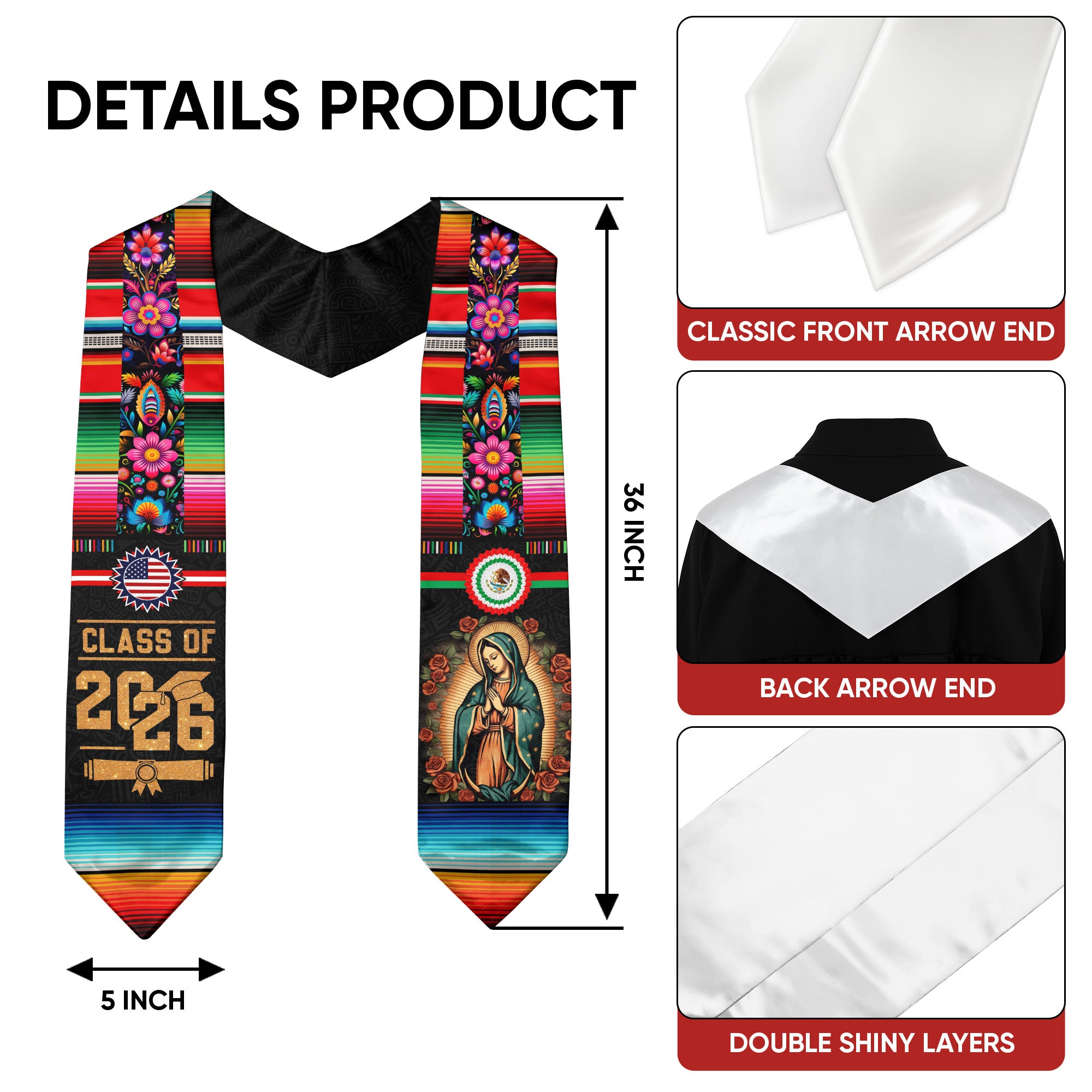 2026 Mexican Graduation Sash, Mexican American Flag Sash, Mexico Graduation Stole