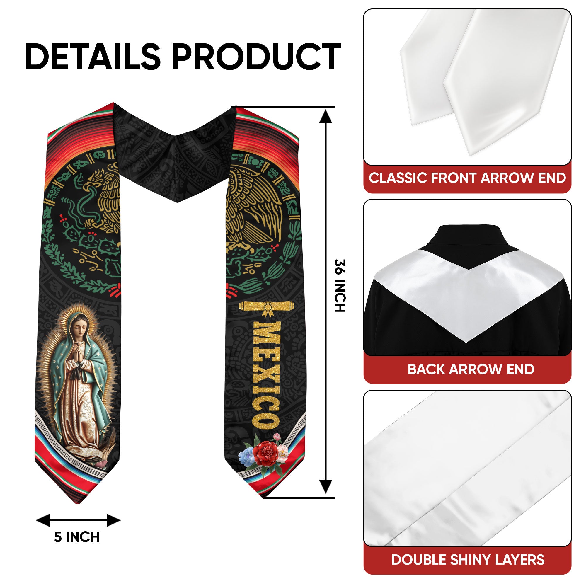 Mexican American Flag Graduation Sash 2026, Mexican Graduation Sash, Mexican Stole