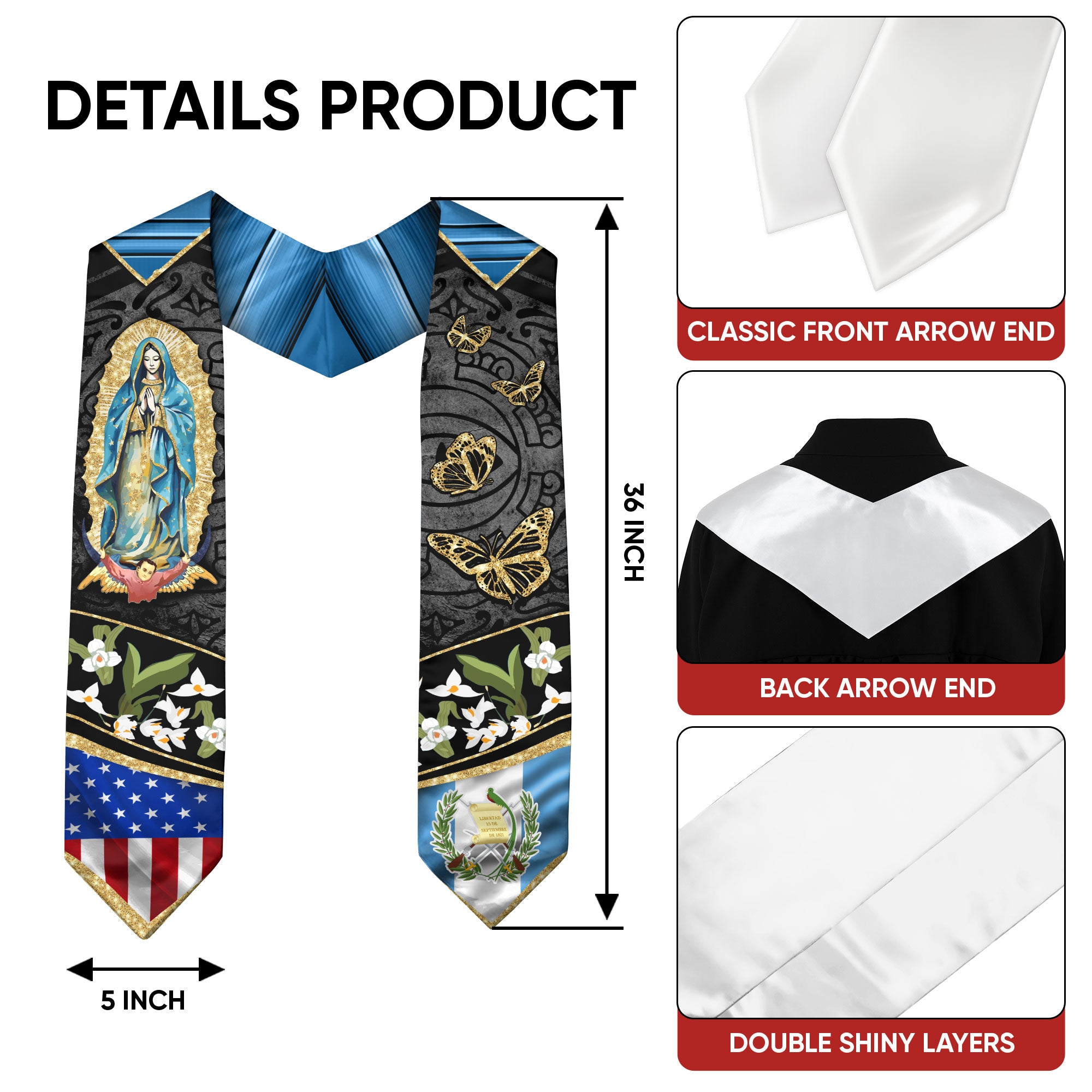 Guatemalan Flag Graduation Sash 2026, Guatemala Graduation Stole, Traditional Academic Sash