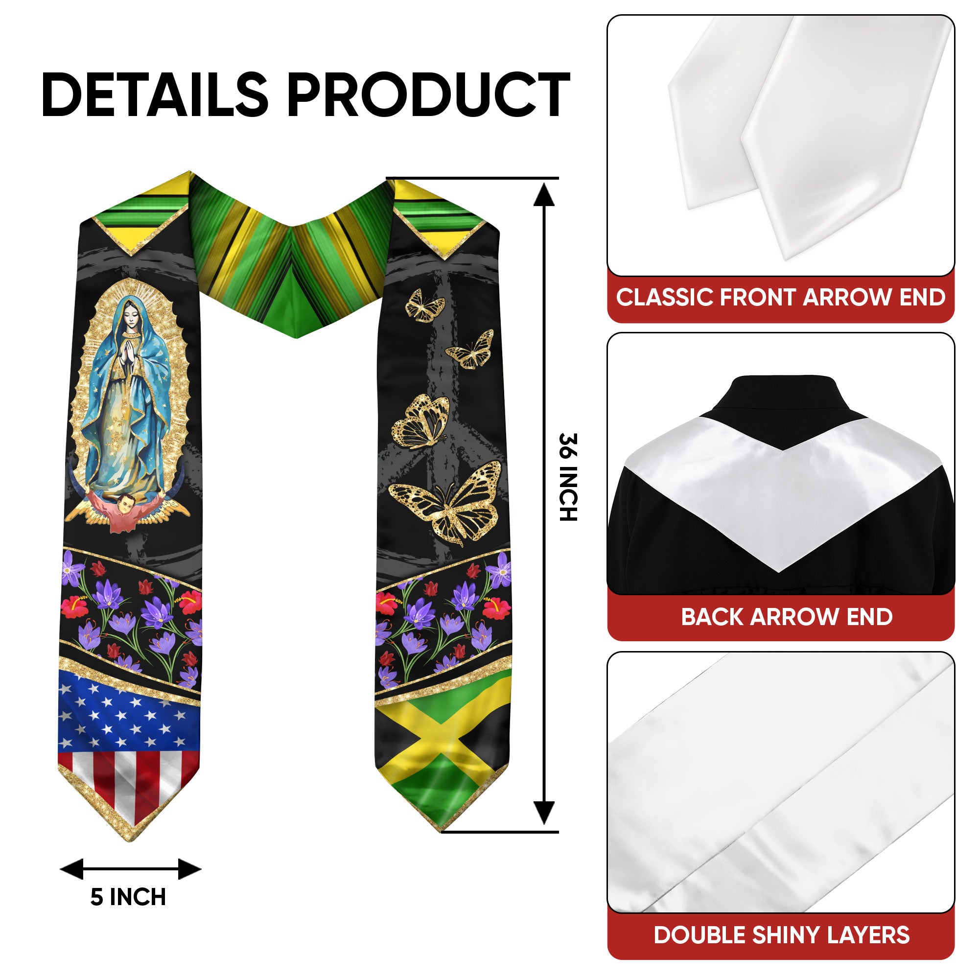 Jamaican Flag Graduation Sash 2026, Jamaica Graduation Stole, Traditional Academic Sash