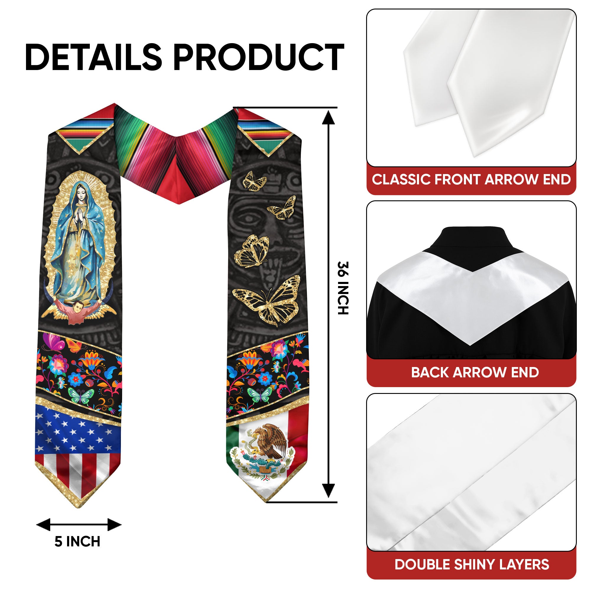 Mexico Sash, Mexican American Flag Graduation Sash 2026, Mexico Graduation Stole