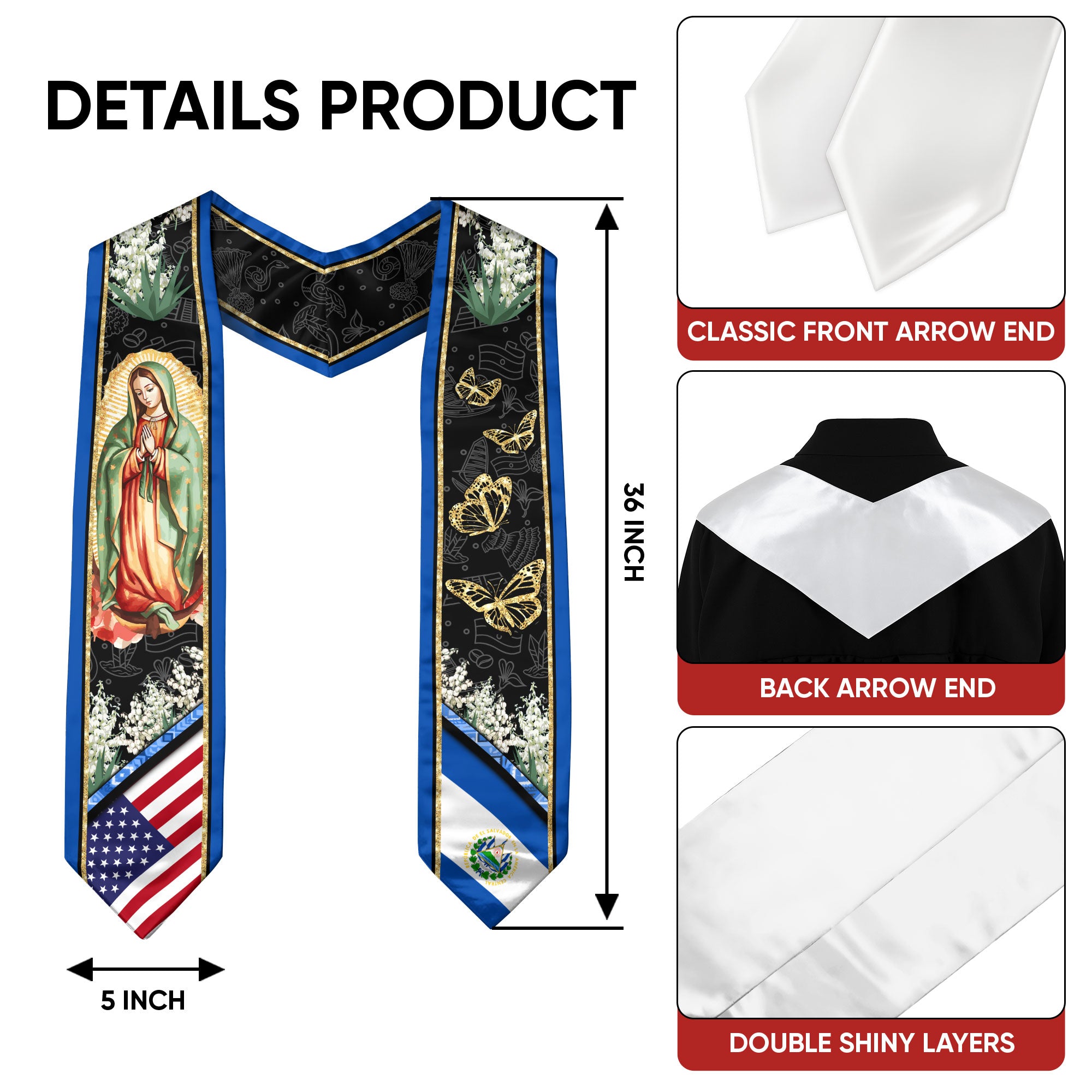 El Salvador Graduation Sash 2026, Salvadoran Flag Stole, Graduation Stole 2026