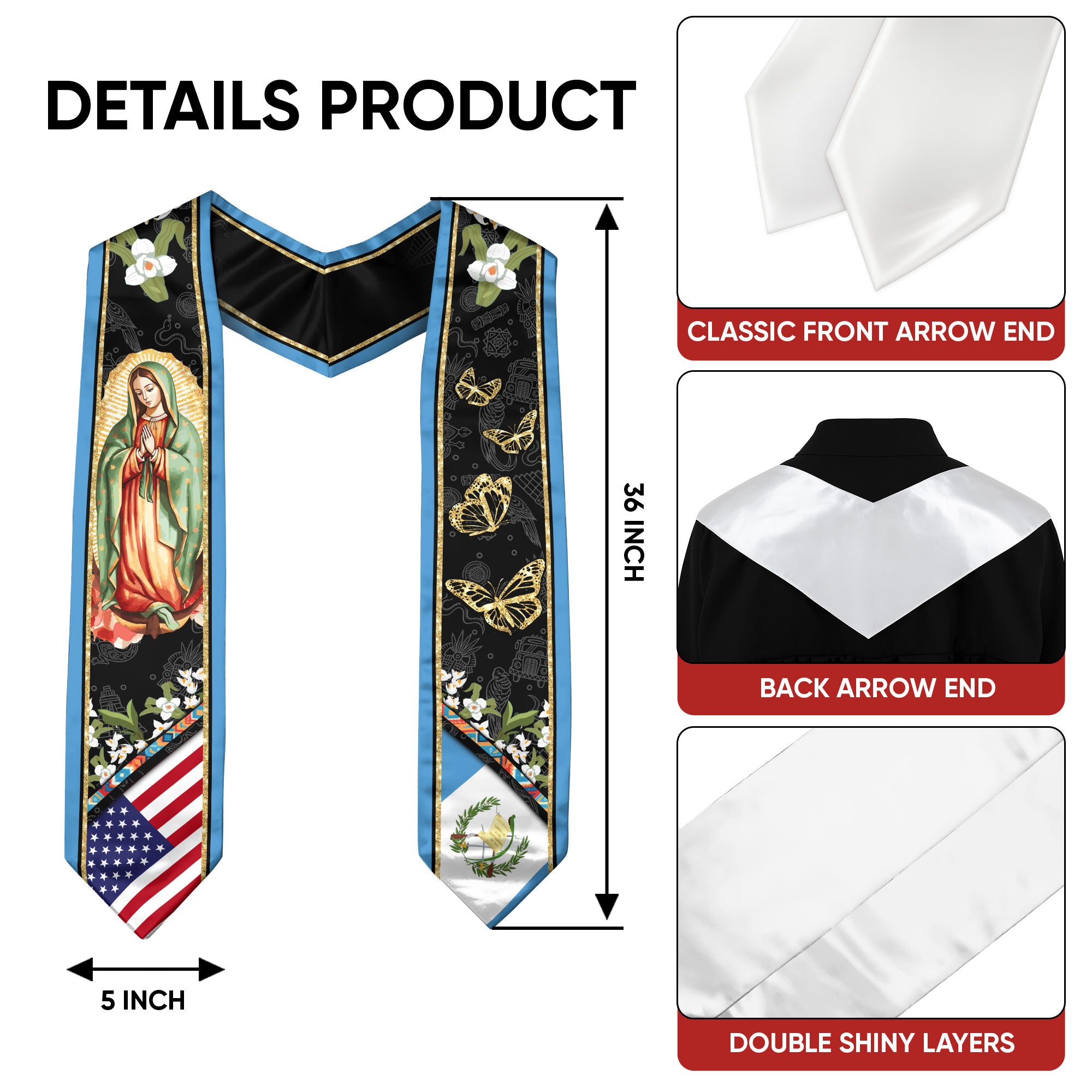 Guatemala Flag Graduation Stole 2026, Guatemalan Graduation Sash, Clean and Elegant Finish