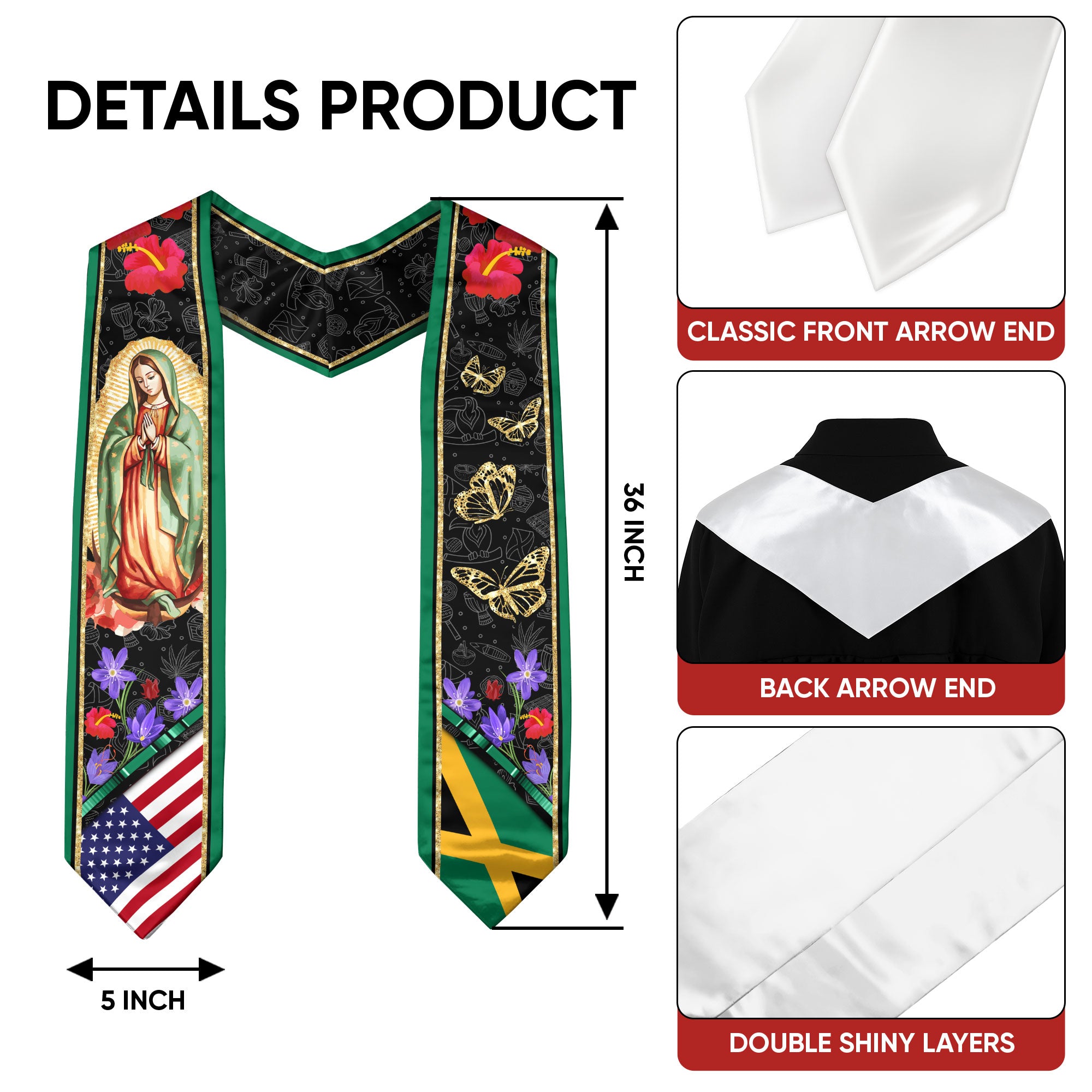 Jamaica Flag Graduation Stole 2026, Jamaican Graduation Sash, Clean and Elegant Graduation Style