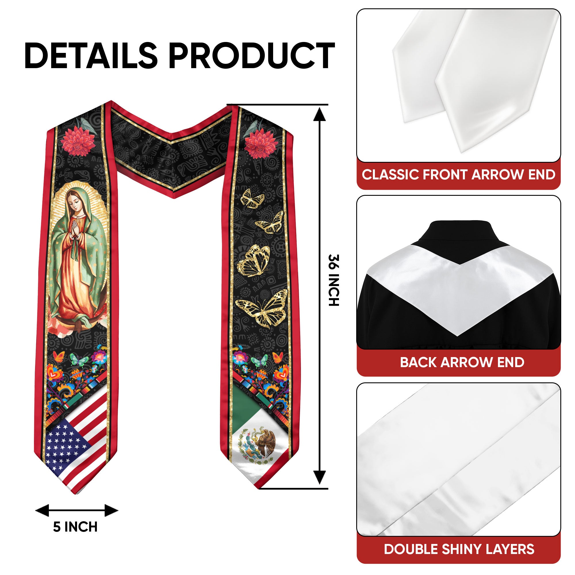 Mexico Graduation Stole 2026, Mexican Graduation Sash, Mexican Flag Graduation Stole