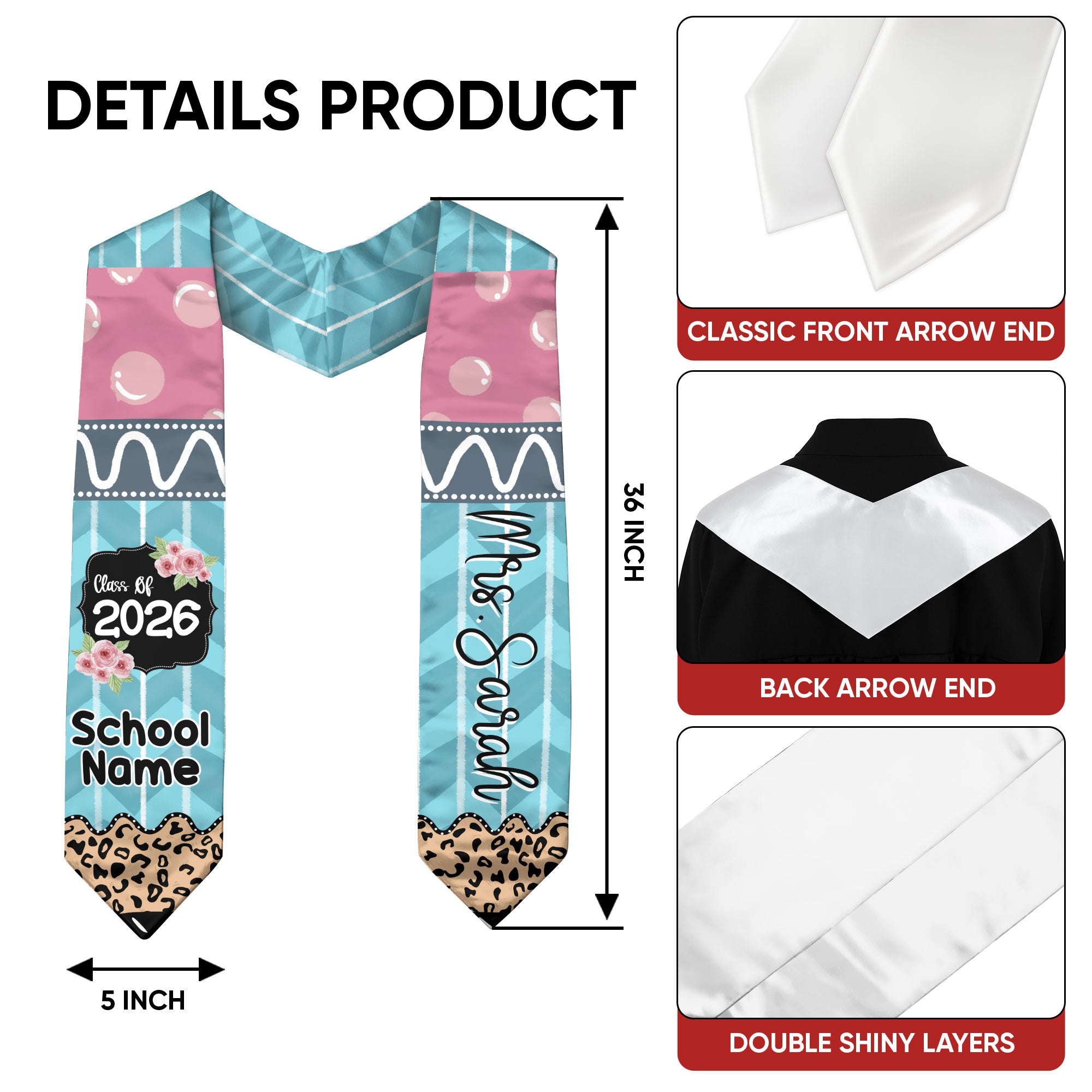 Customized Teacher Graduation Stole, Academic Honor Ceremony Sash for Educators, Class of 2026
