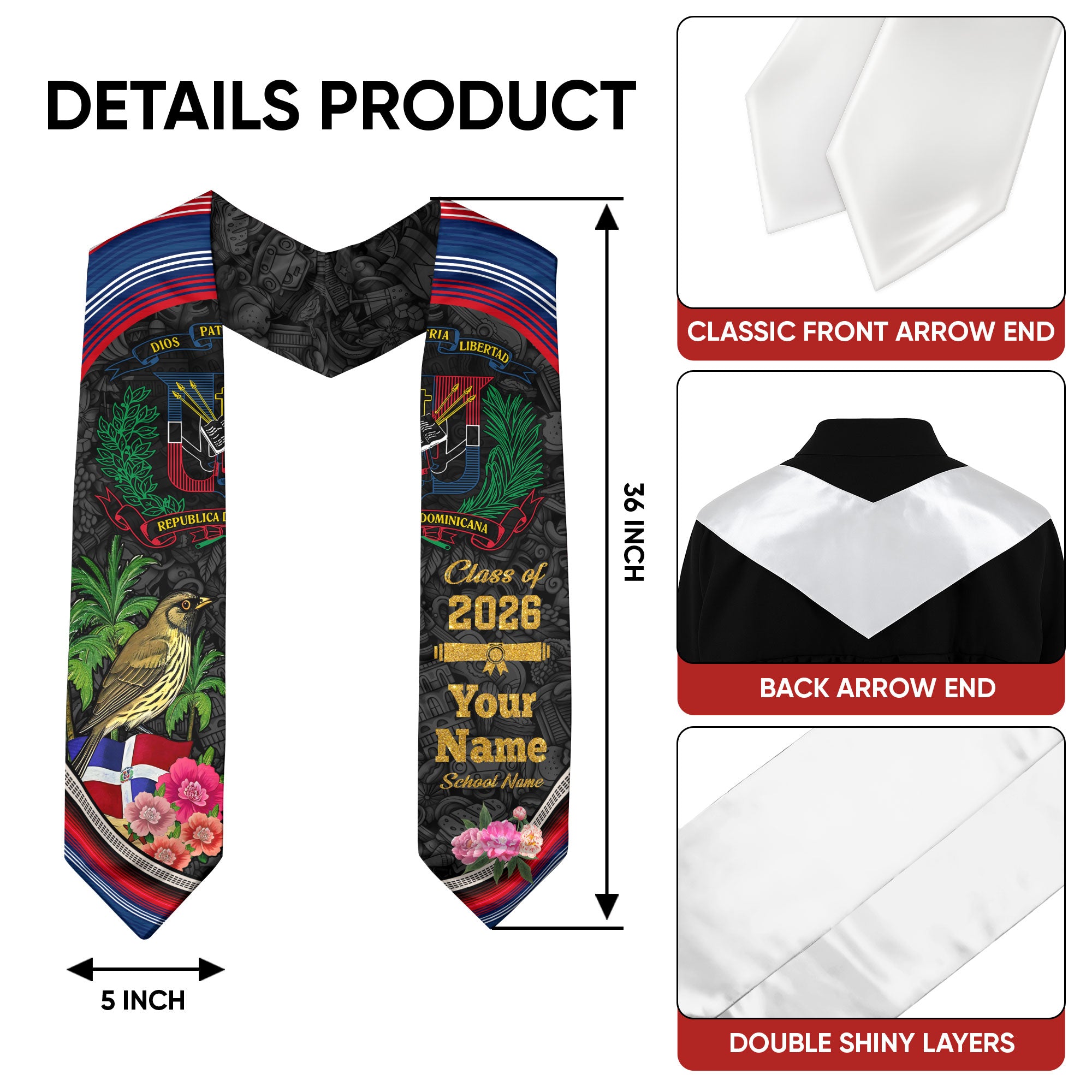 Dominican Flag Graduation Sash 2026, Dominican Graduation Stole, Custom Accent for 2026