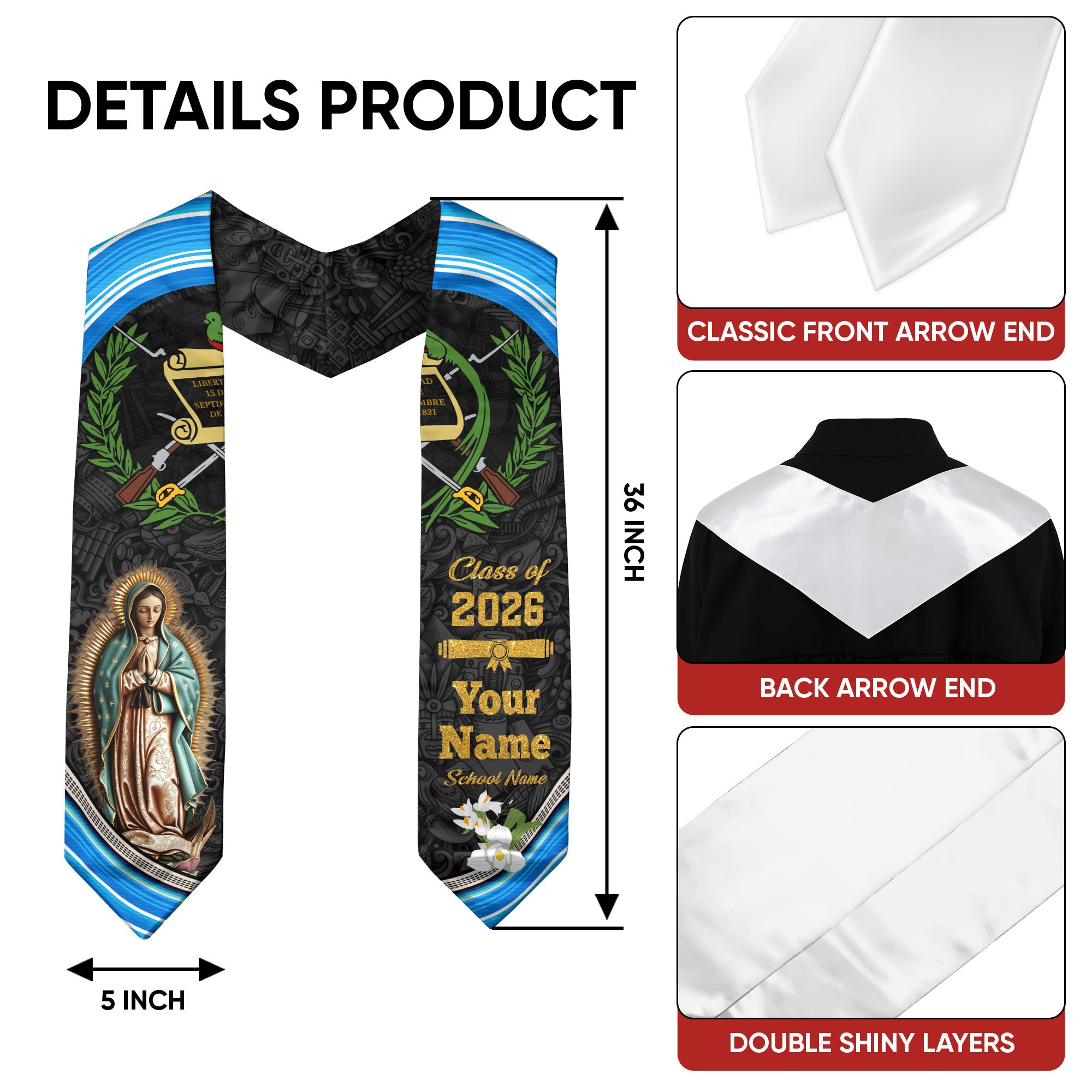 Guatemalan Flag Graduation Sash 2026, Guatemala Stole, Custom Graduation Stole 2026