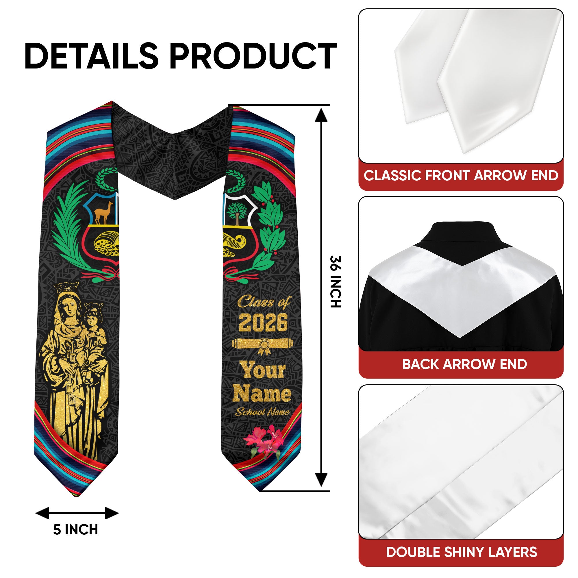 Peruvian Flag Graduation Sash 2026, Peru Graduation Stole, Bespoke Touch for Graduates