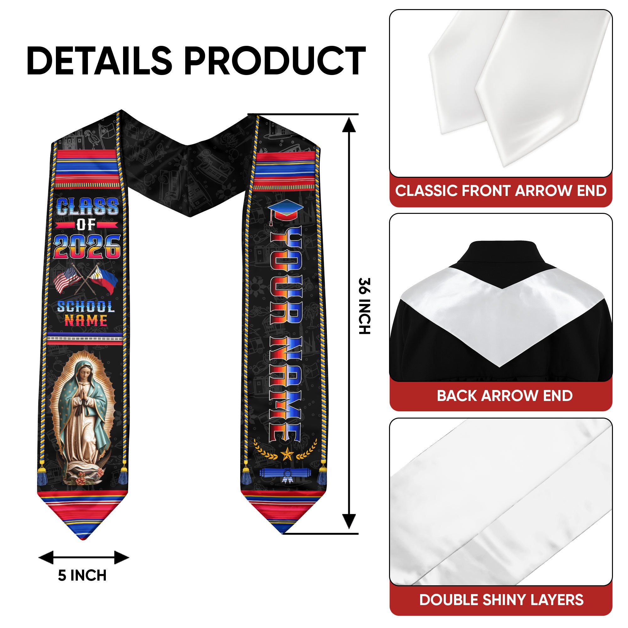 Custom Philippines Graduation Sash 2026, Filipino Flag Stole, Graduation Stole 2026