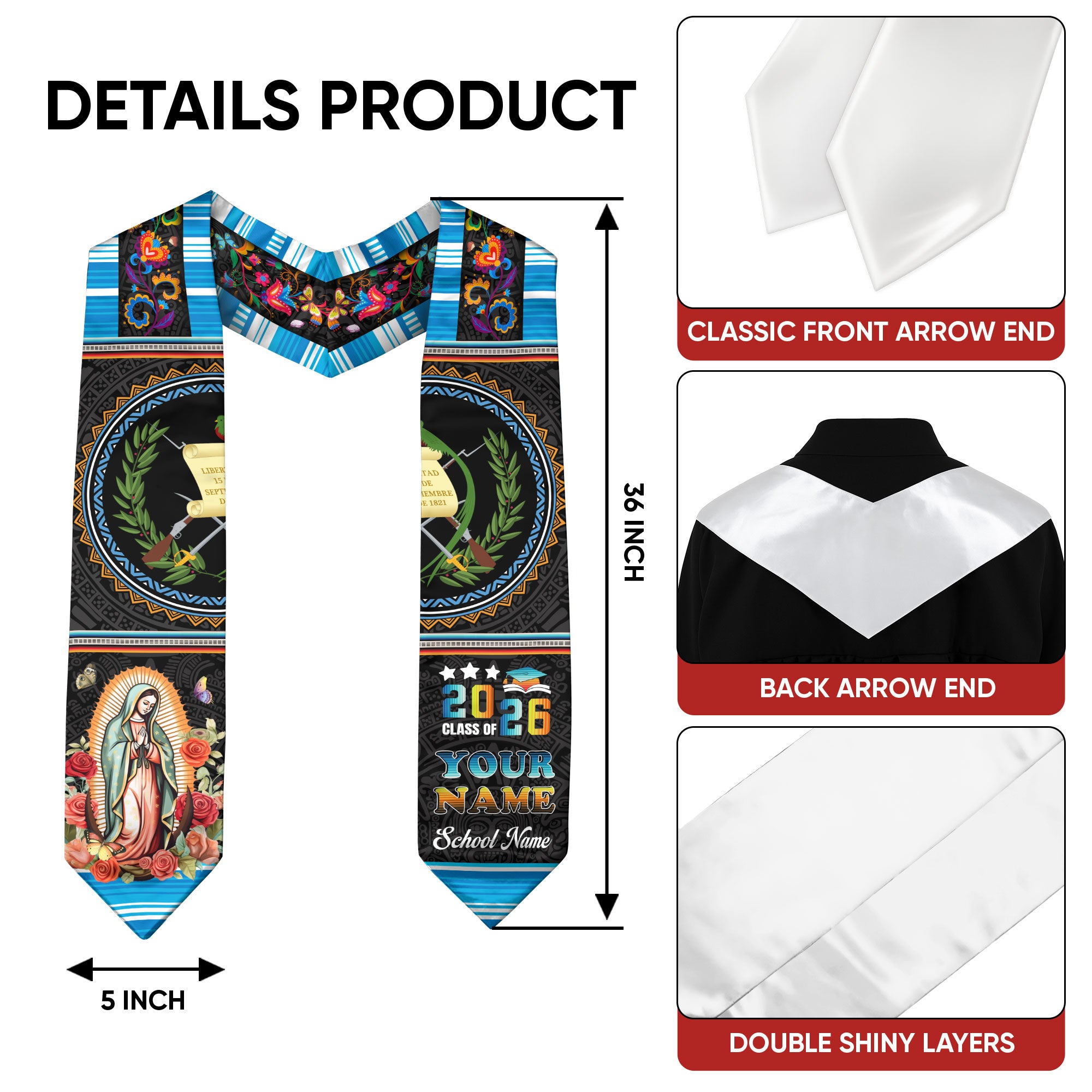 Guatemalan Graduation Stole 2026, Guatemala Flag Sash, Custom Grad Sash for 2026