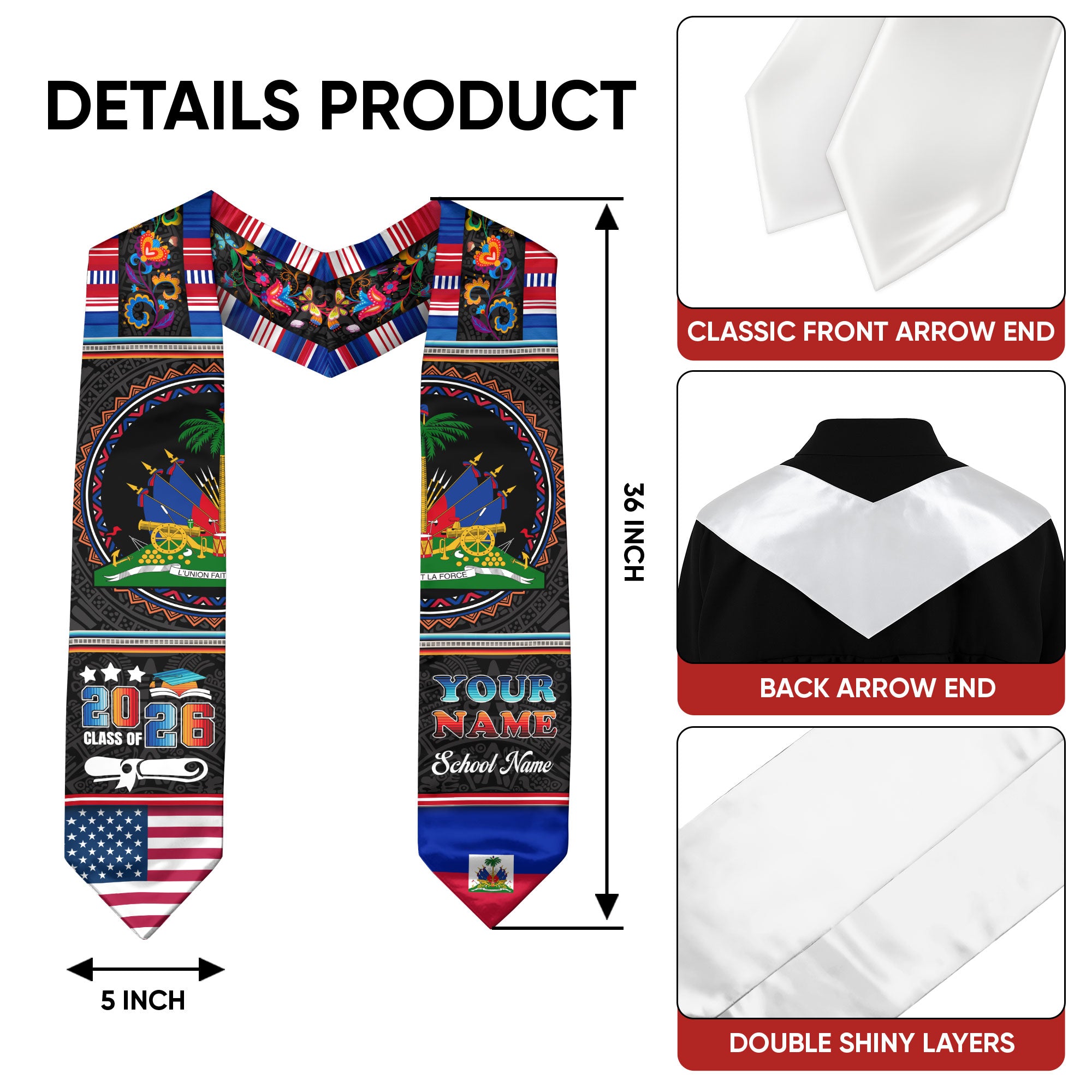 Haitian Graduation Stole 2026, Haiti Flag Sash, Personalized Touch for 2026 Graduates