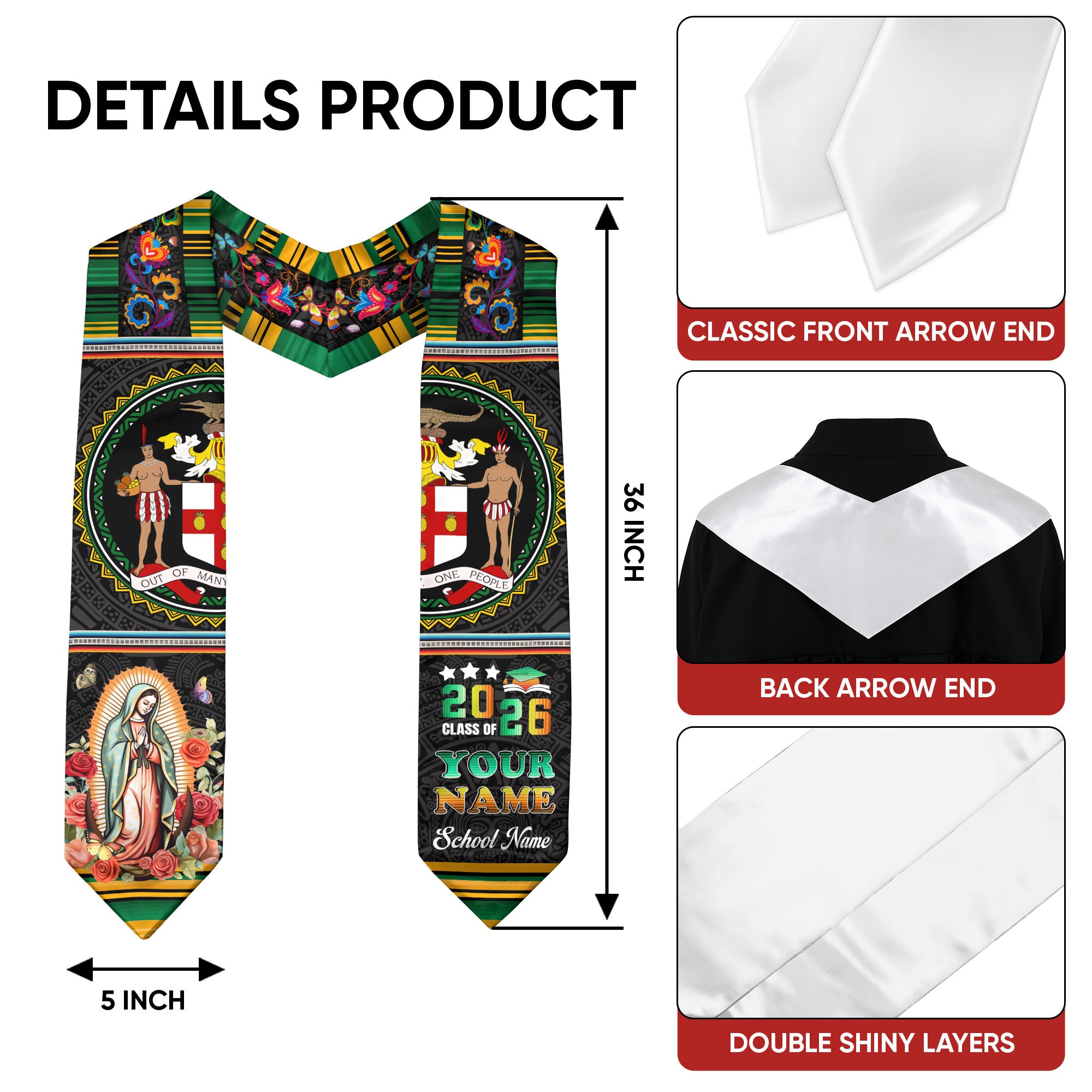 Jamaican Graduation Stole 2026, Jamaica Flag Sash, Custom Grad Sash for Class of 2026