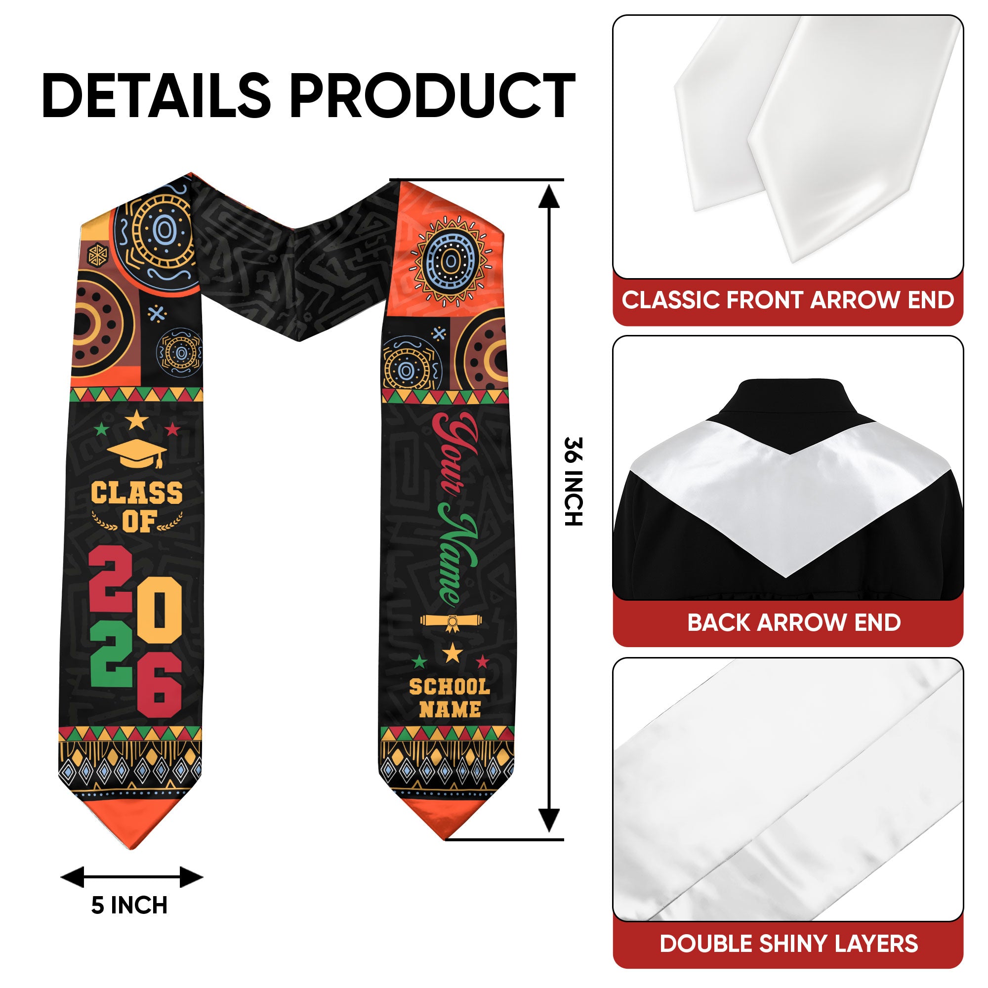 Africa Graduation Stole 2026, African Flag Graduation Sash, Cultural Grad Stole Gift